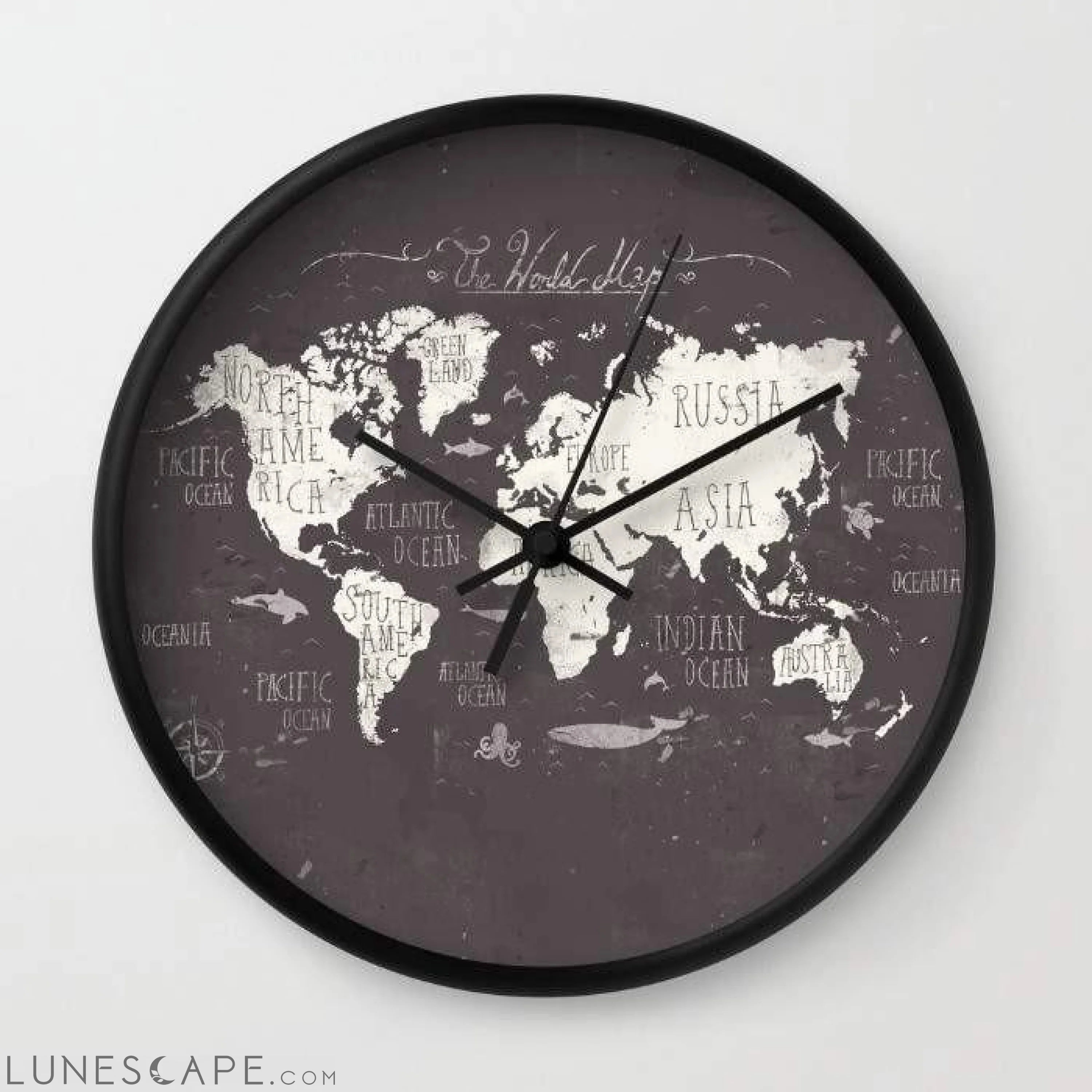 The World Map Wall Clock LUNESCAPE