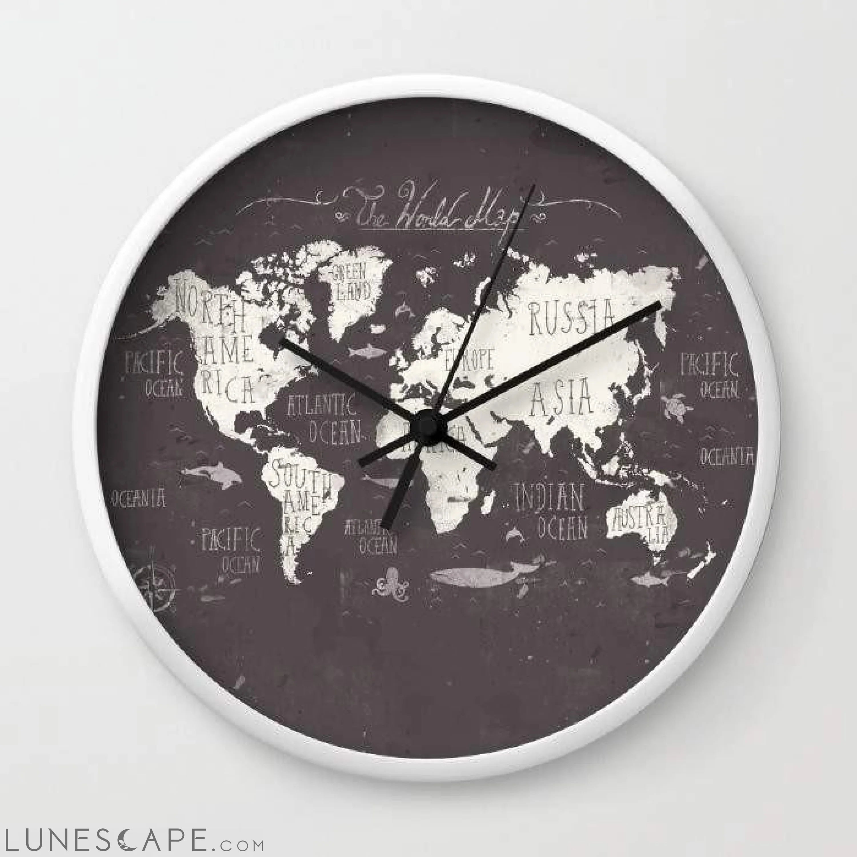 The World Map Wall Clock LUNESCAPE