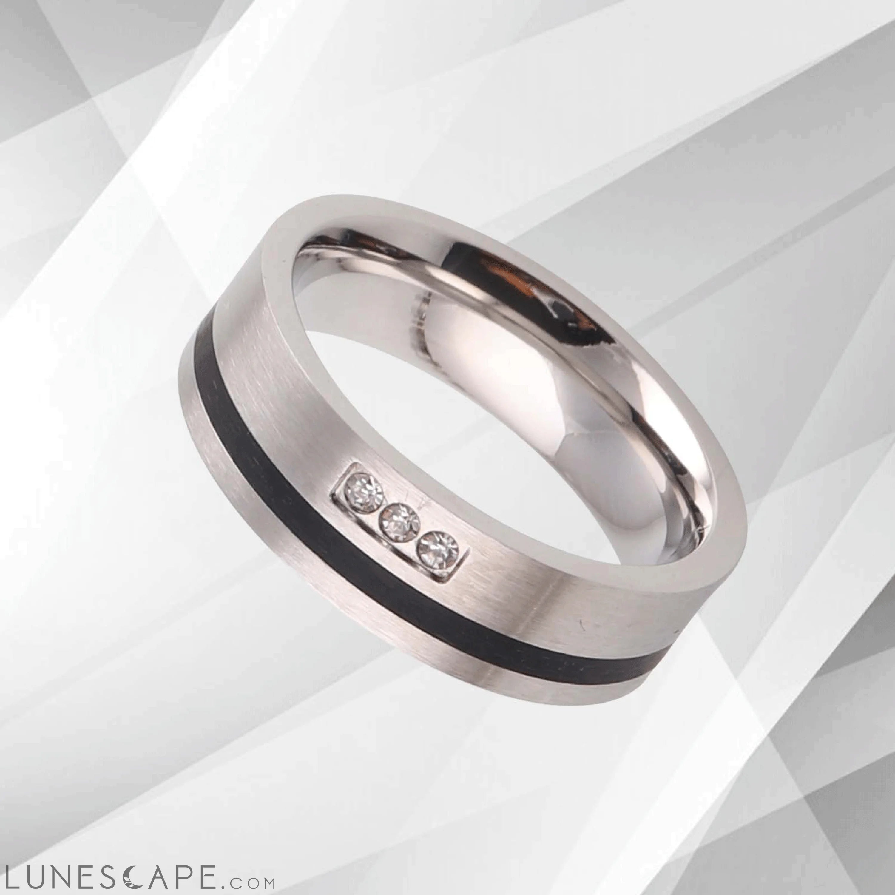 Three 0.35Ct C Z Diamond Durable Titanium Engagement Ring 18Ct White LUNESCAPE