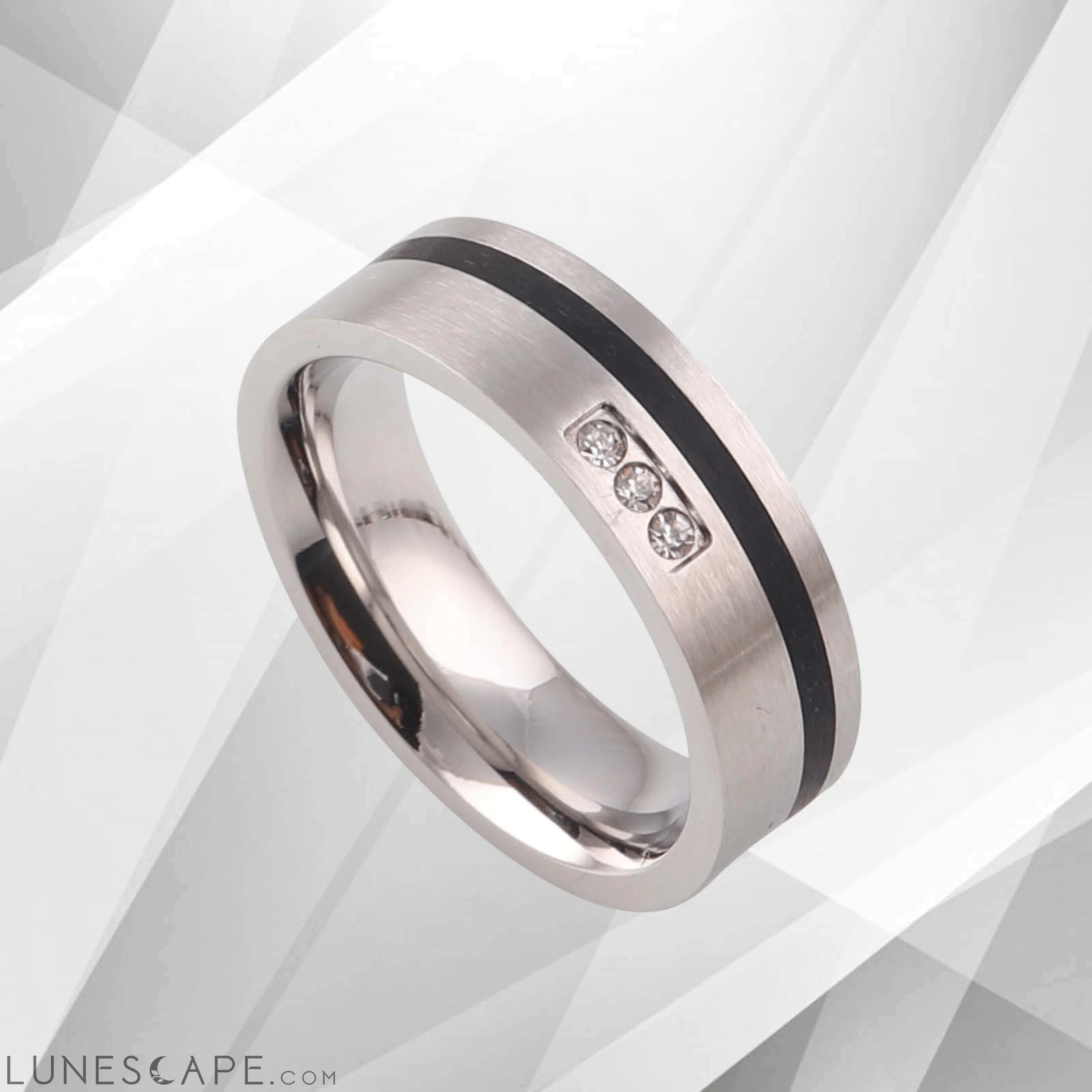 Three 0.35Ct C Z Diamond Durable Titanium Engagement Ring 18Ct White LUNESCAPE