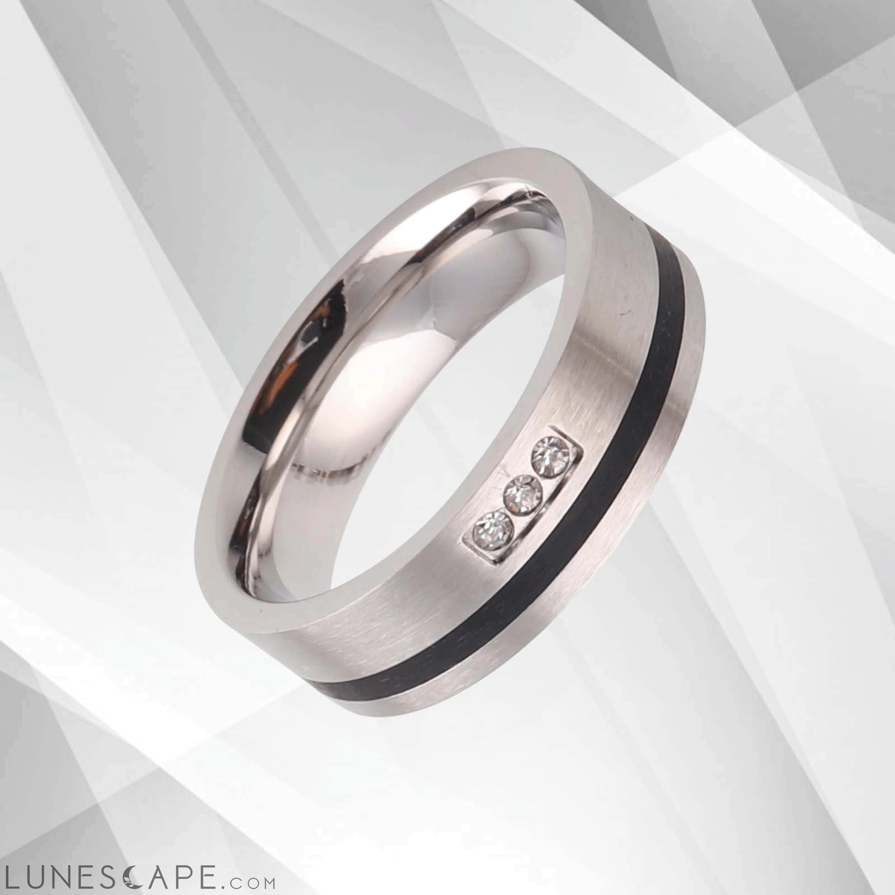 Three 0.35Ct C Z Diamond Durable Titanium Engagement Ring 18Ct White LUNESCAPE