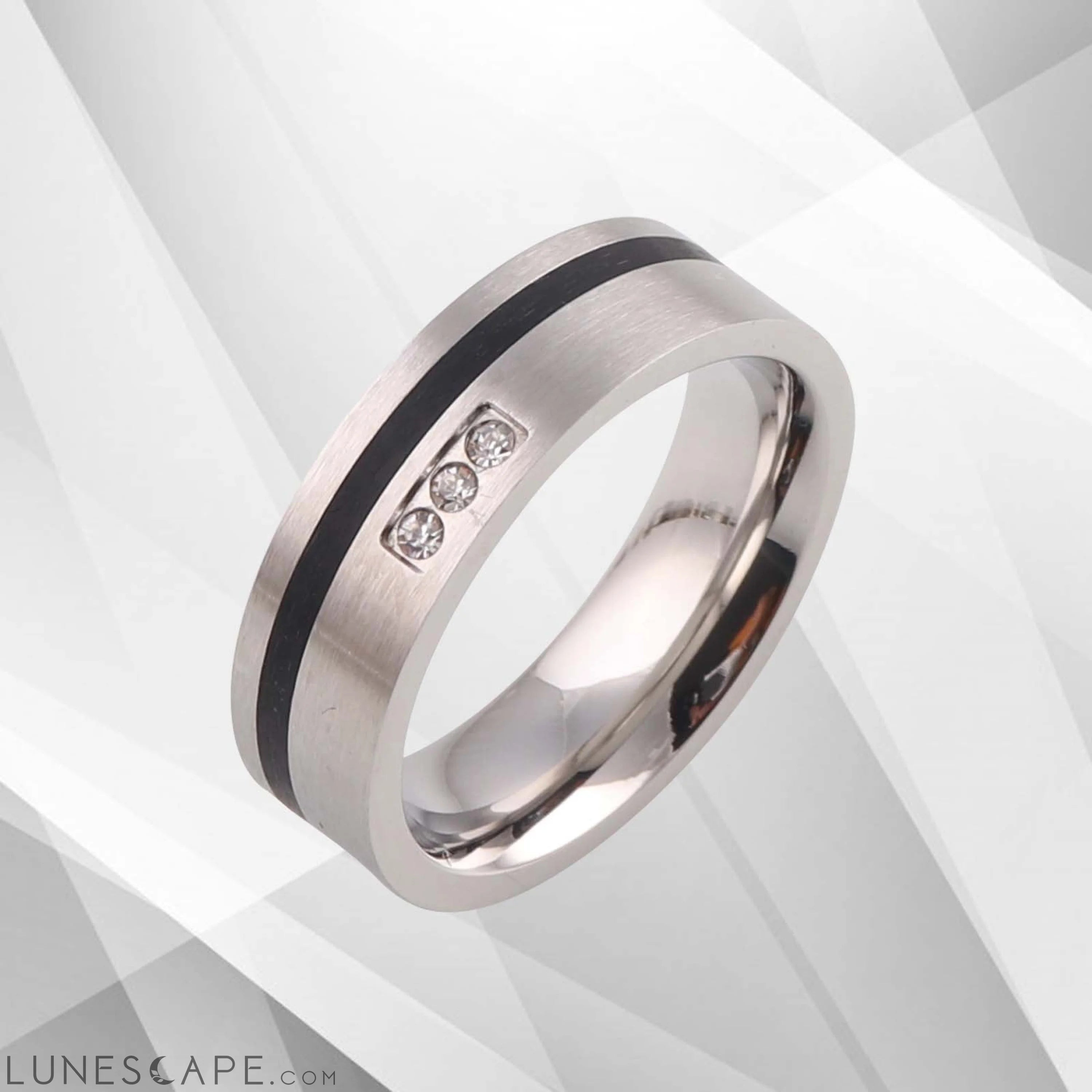 Three 0.35Ct C Z Diamond Durable Titanium Engagement Ring 18Ct White LUNESCAPE