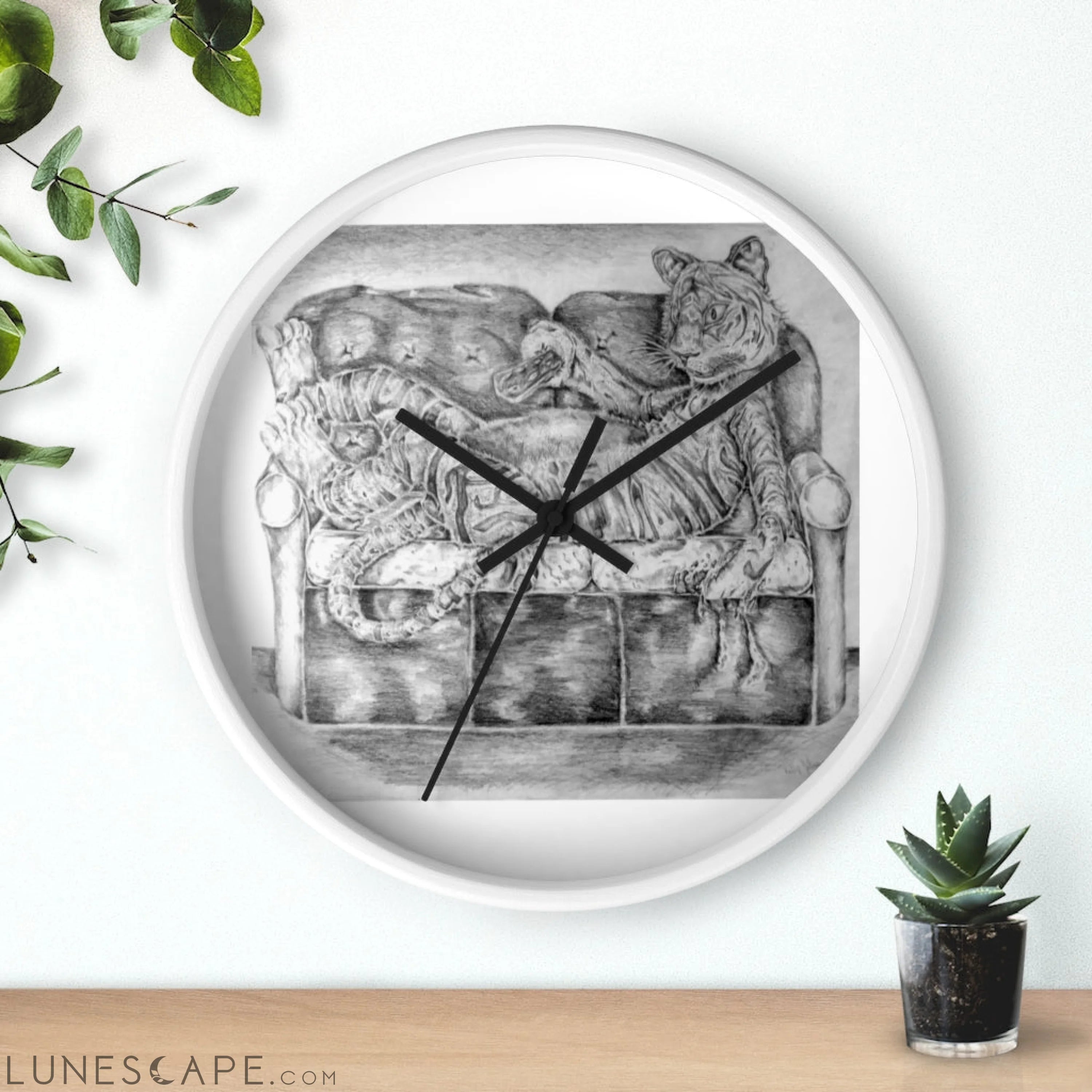Tiger on a Couch Wall clock LUNESCAPE