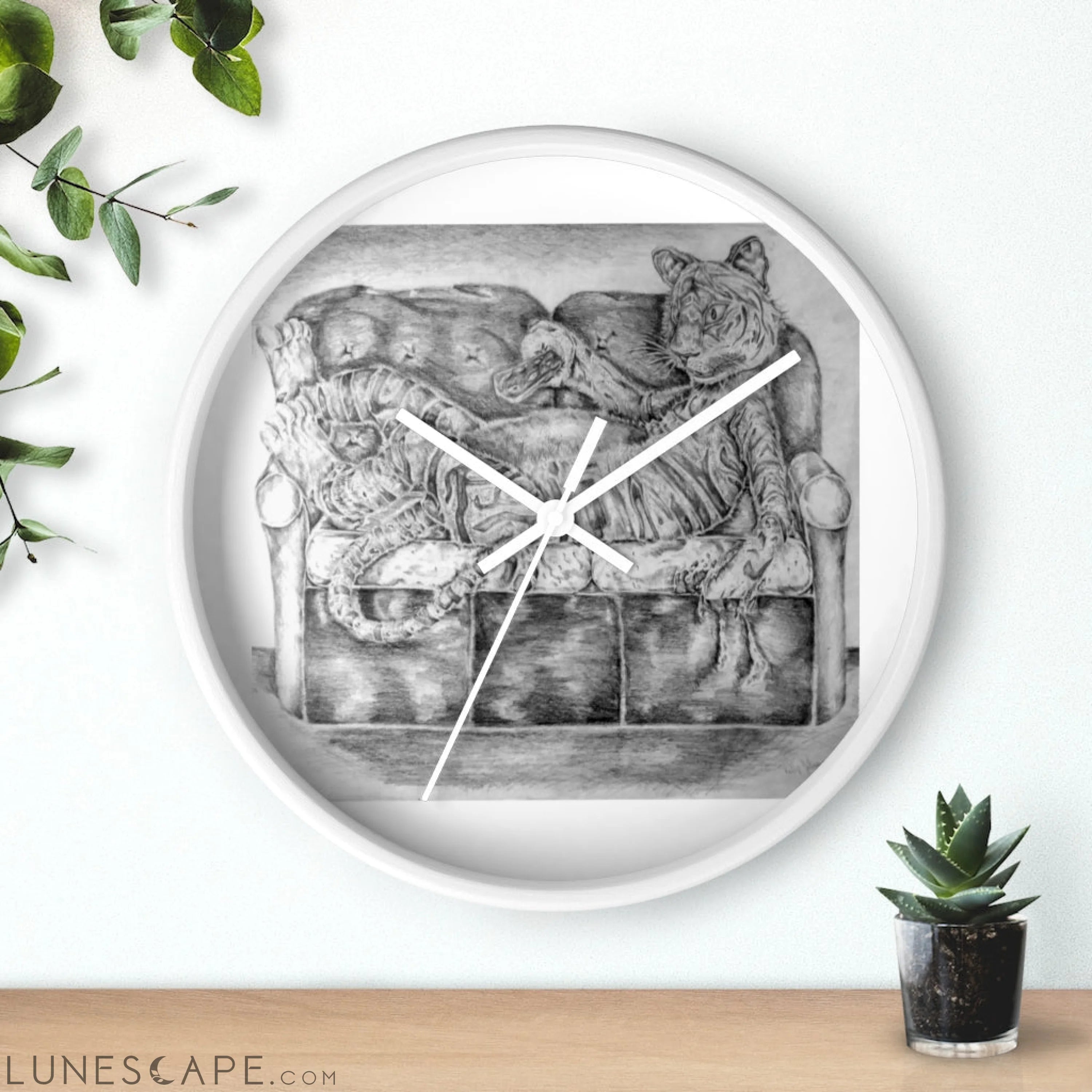 Tiger on a Couch Wall clock LUNESCAPE