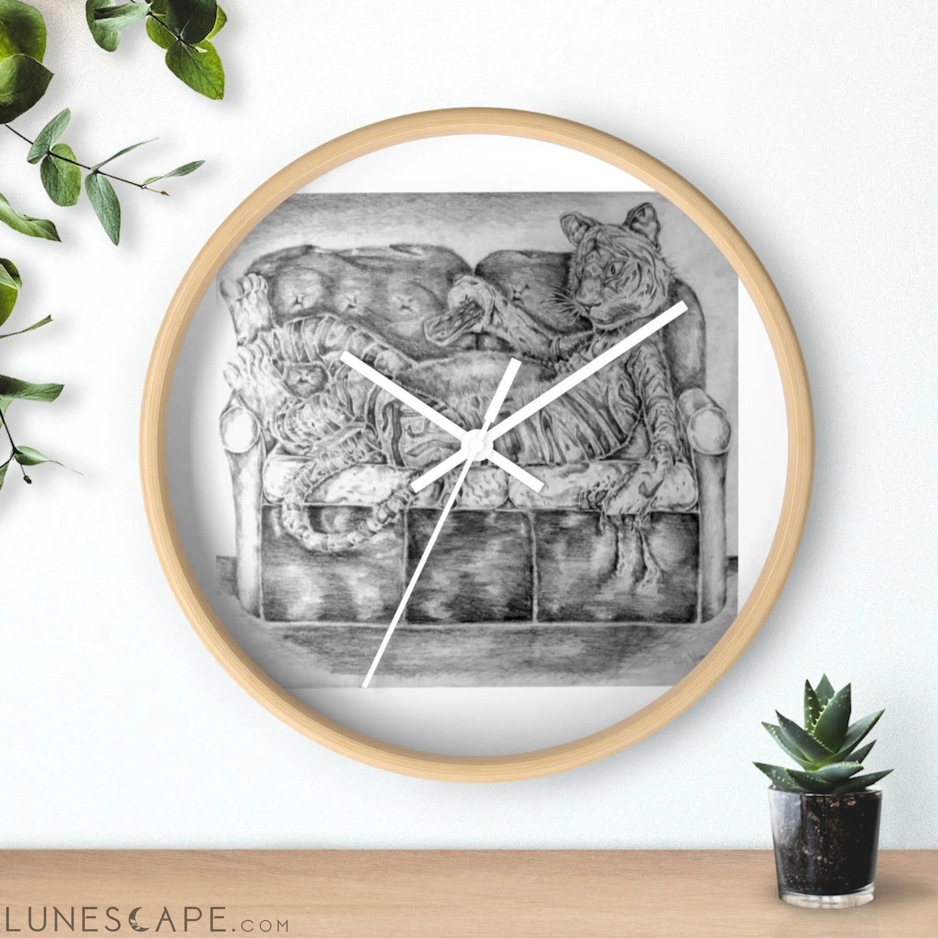 Tiger on a Couch Wall clock LUNESCAPE