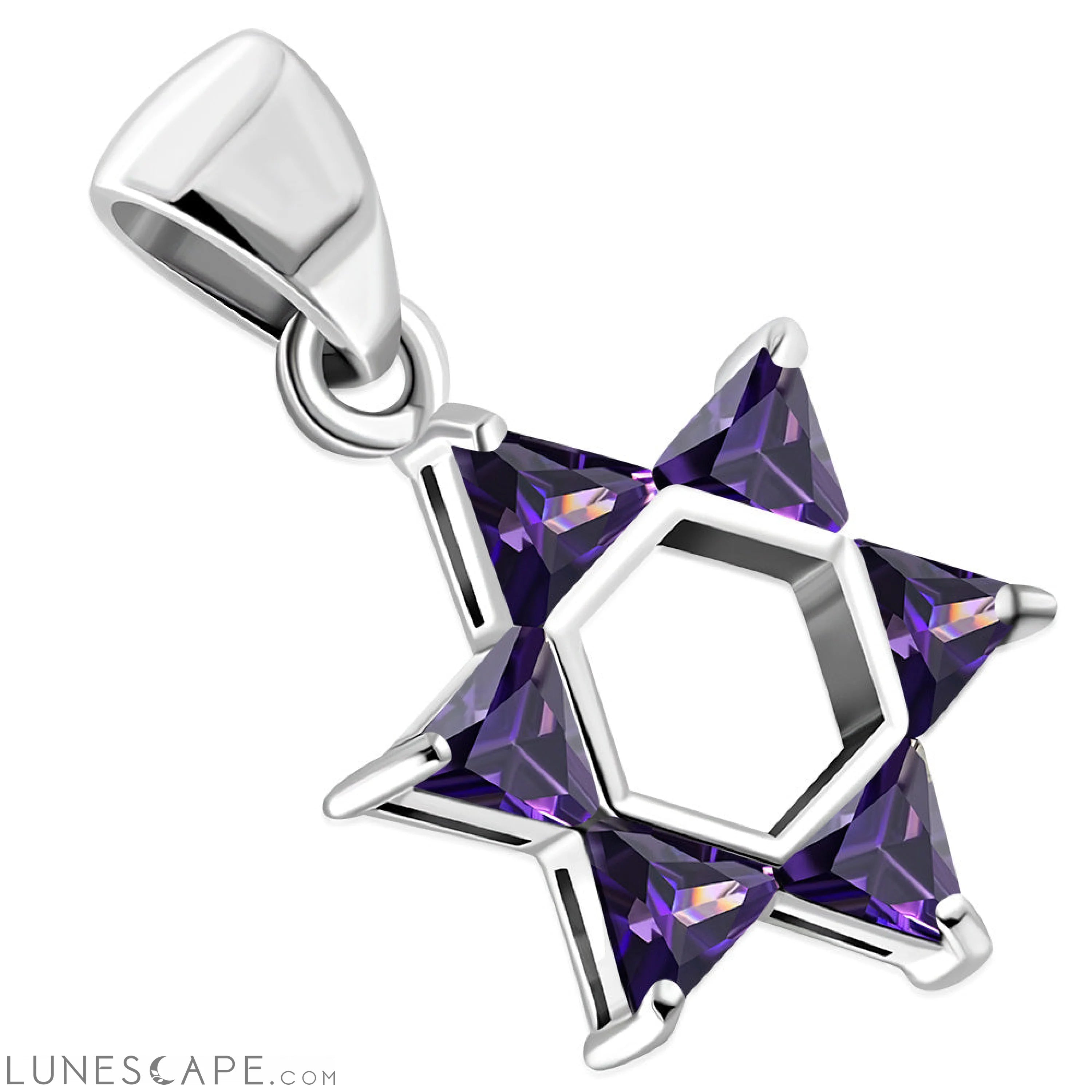 Tiny Star of David Silver Pendant Set W/ Amethyst CZ LUNESCAPE