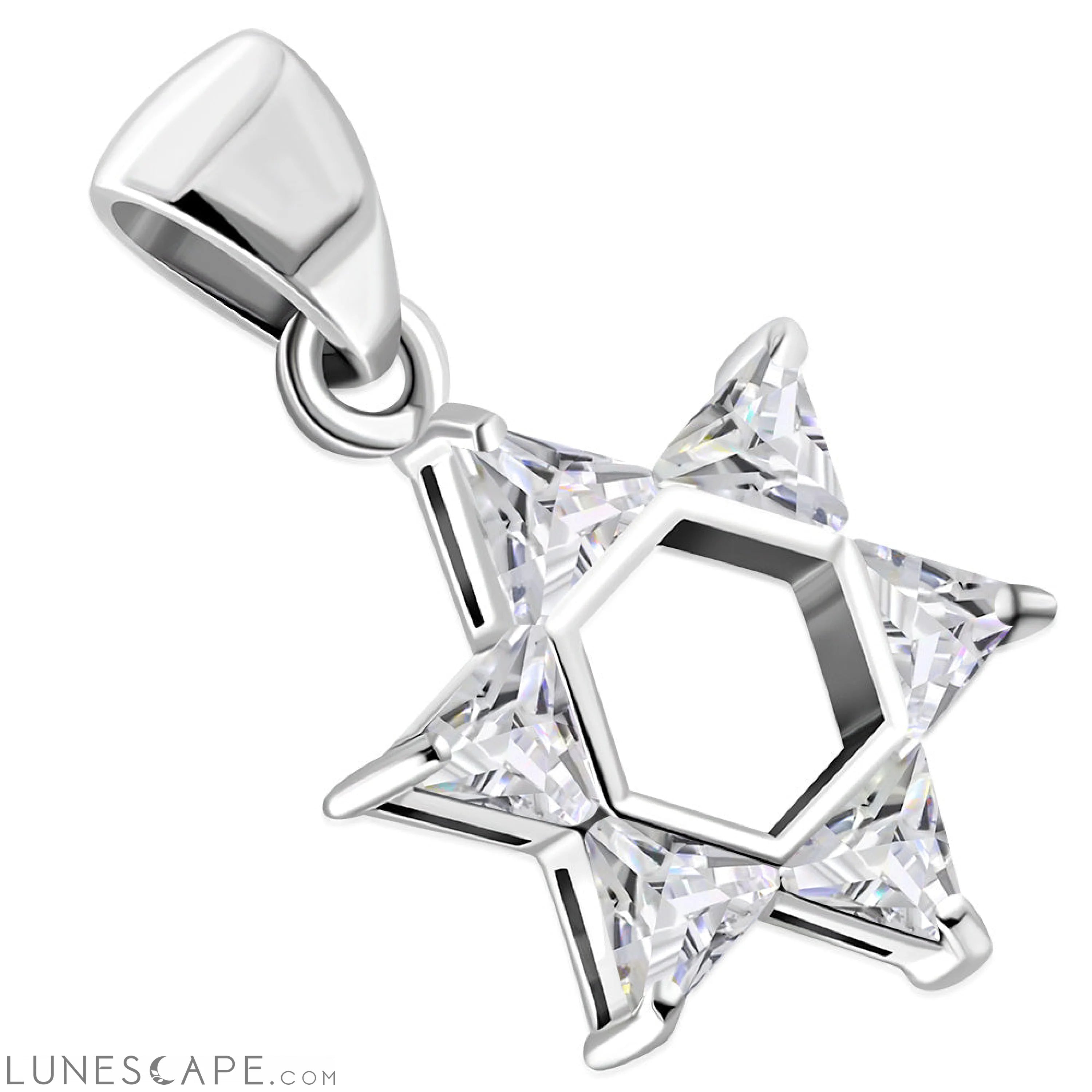 Tiny Star of David Silver Pendant Set W/ Clear CZ LUNESCAPE