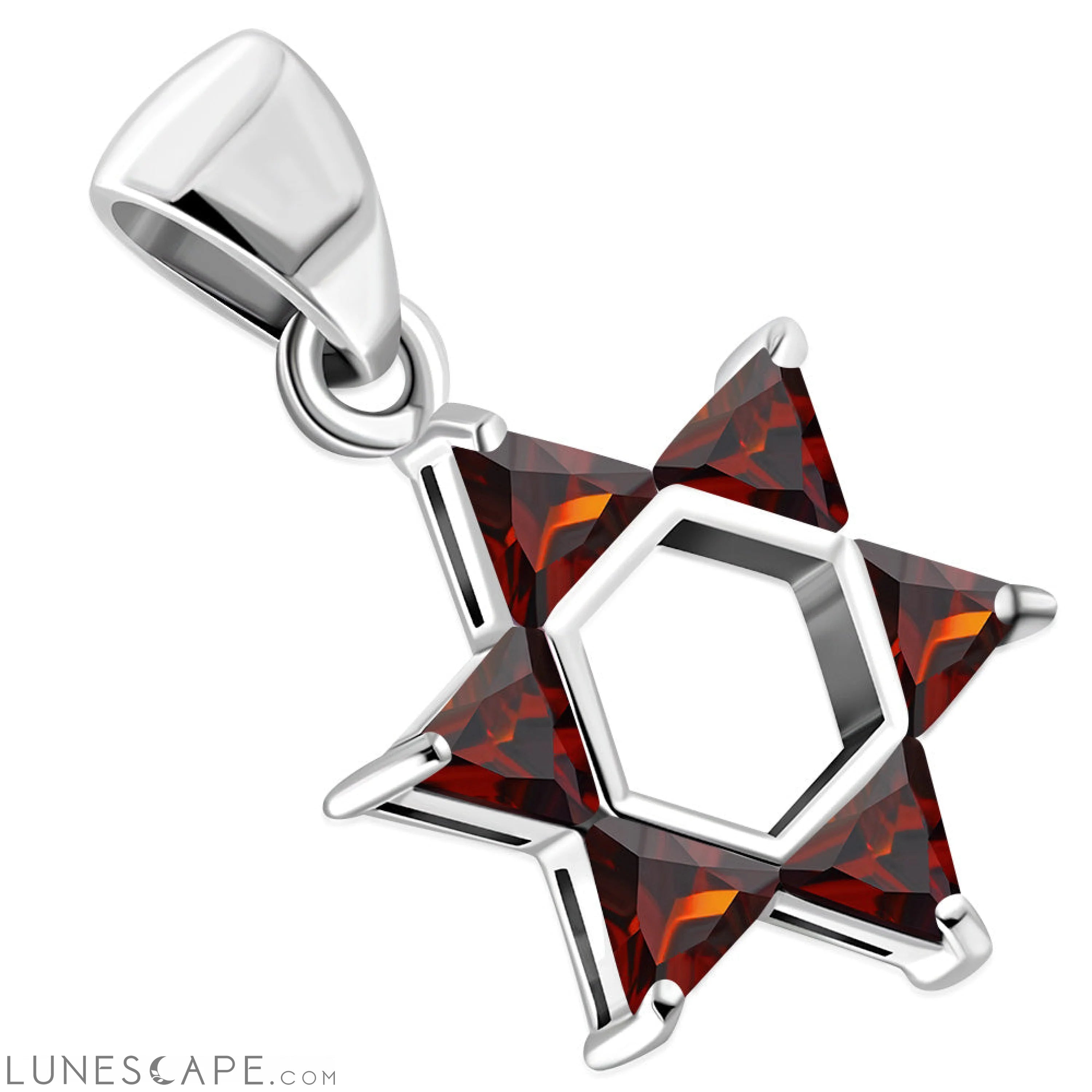 Tiny Star of David Silver Pendant Set W/ Garnet CZ LUNESCAPE