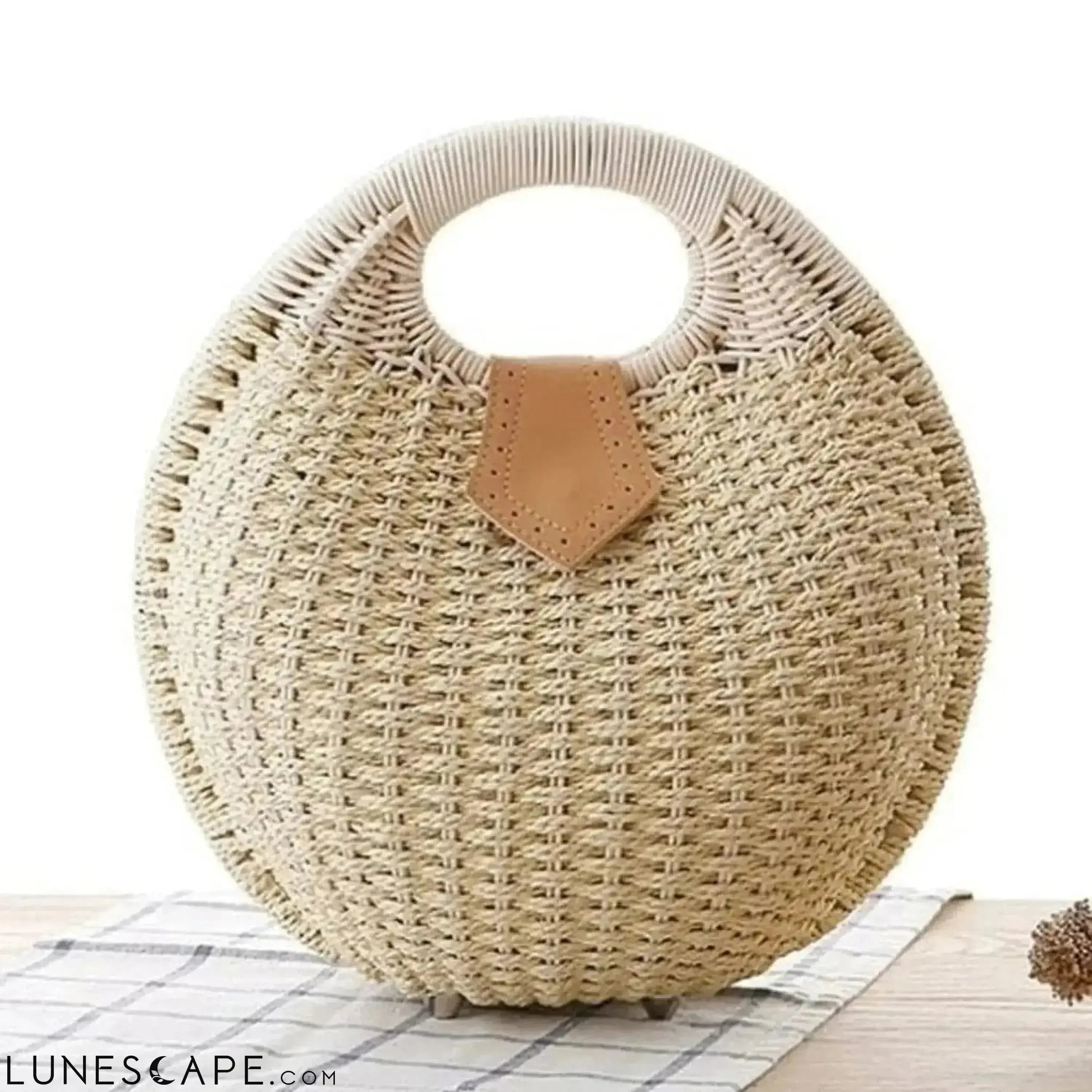 Top Handle Wicker Handbag in Beige or Rust LUNESCAPE