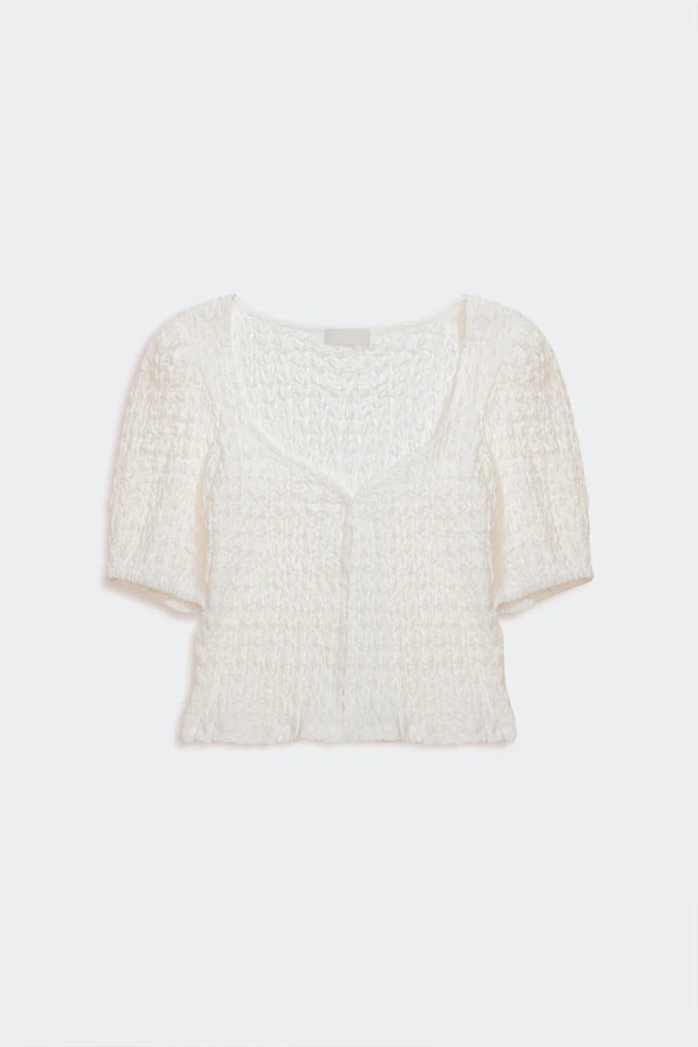 Top With Balloon Sleeves and Hook-And-Eye Closure in White LUNESCAPE