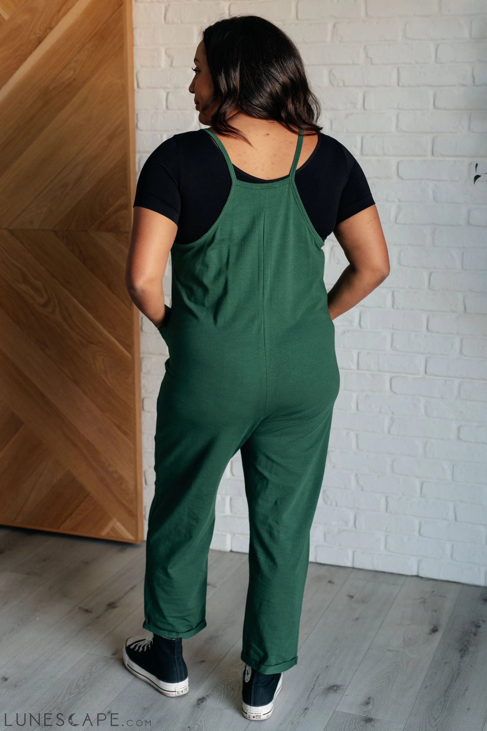 Totally Me Spaghetti Strap Jumpsuit in Dark Green LUNESCAPE