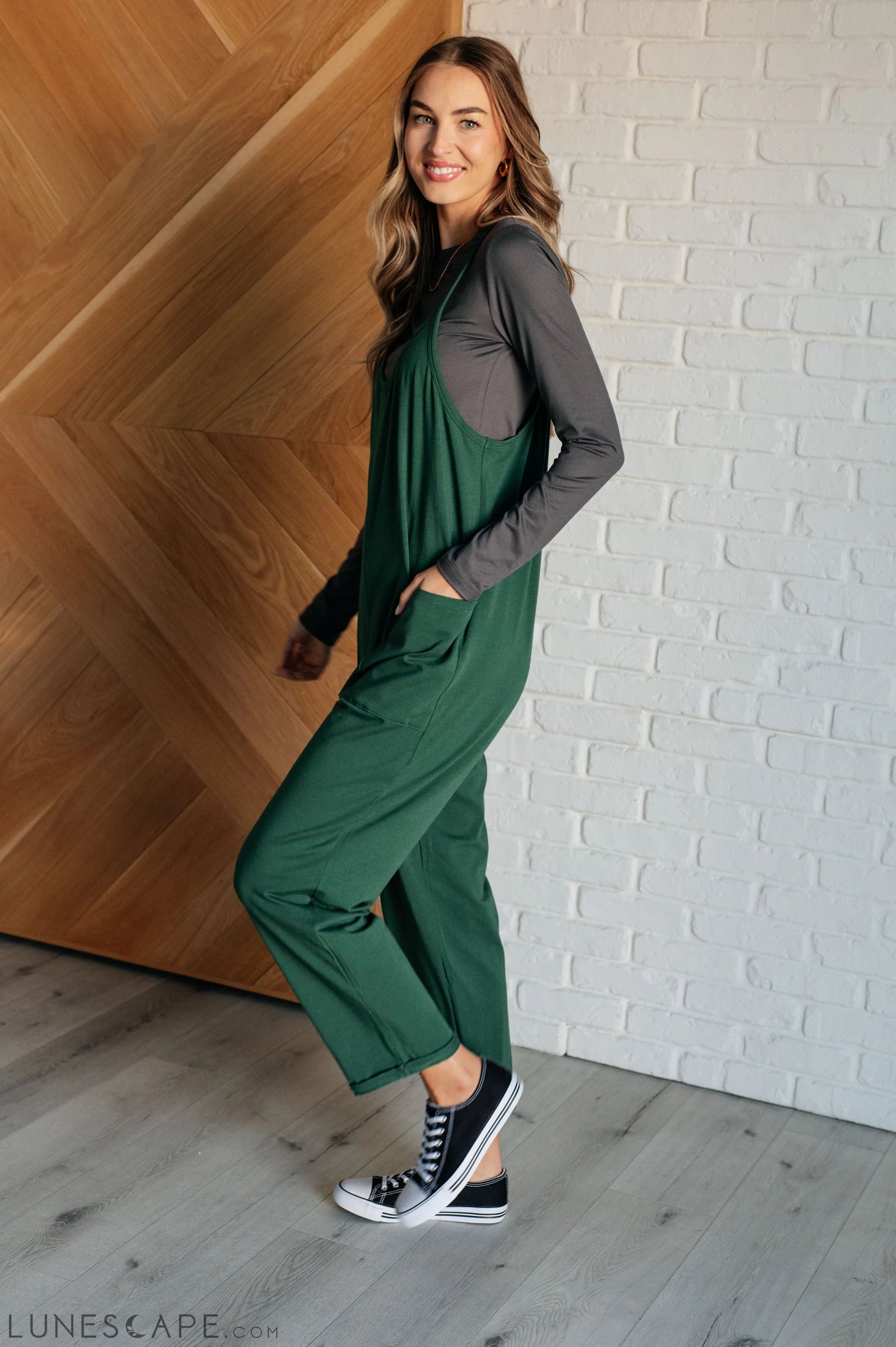 Totally Me Spaghetti Strap Jumpsuit in Dark Green LUNESCAPE