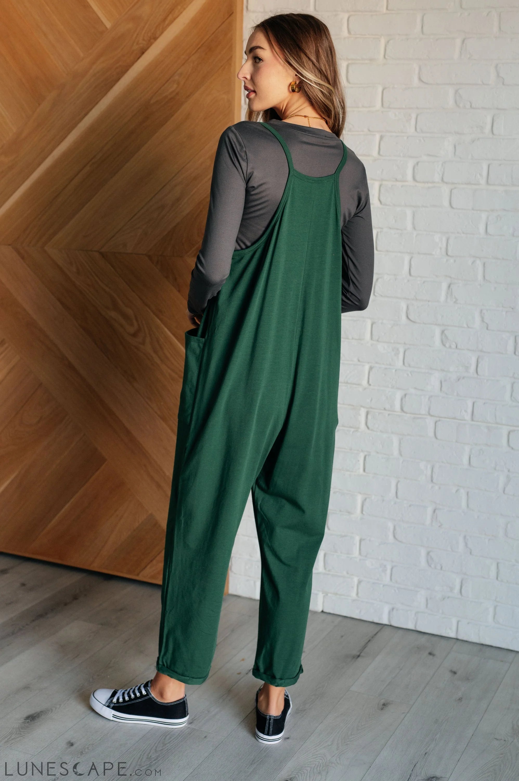 Totally Me Spaghetti Strap Jumpsuit in Dark Green LUNESCAPE