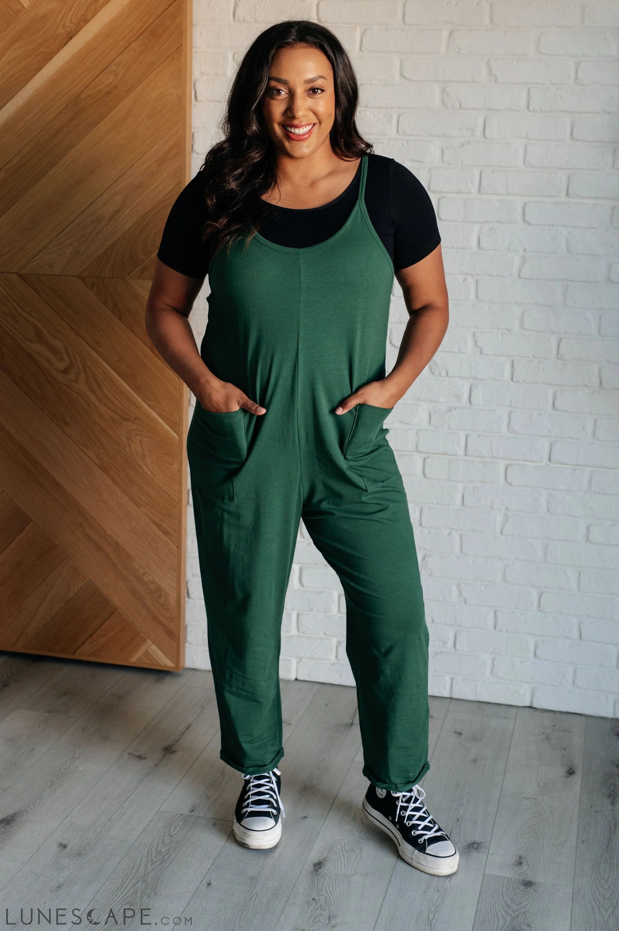 Totally Me Spaghetti Strap Jumpsuit in Dark Green LUNESCAPE
