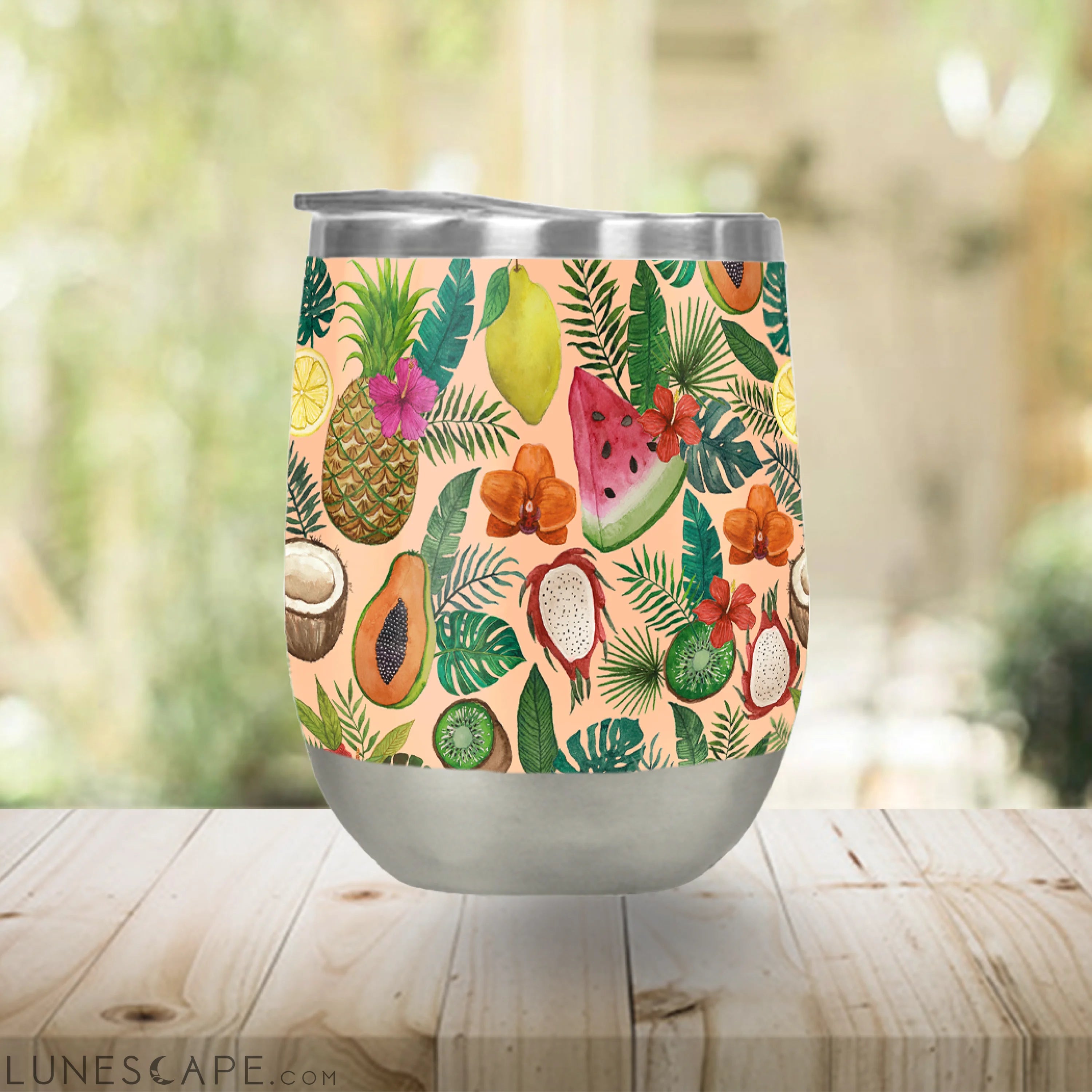 Tropical Fruit and Flowers Wine Tumbler LUNESCAPE