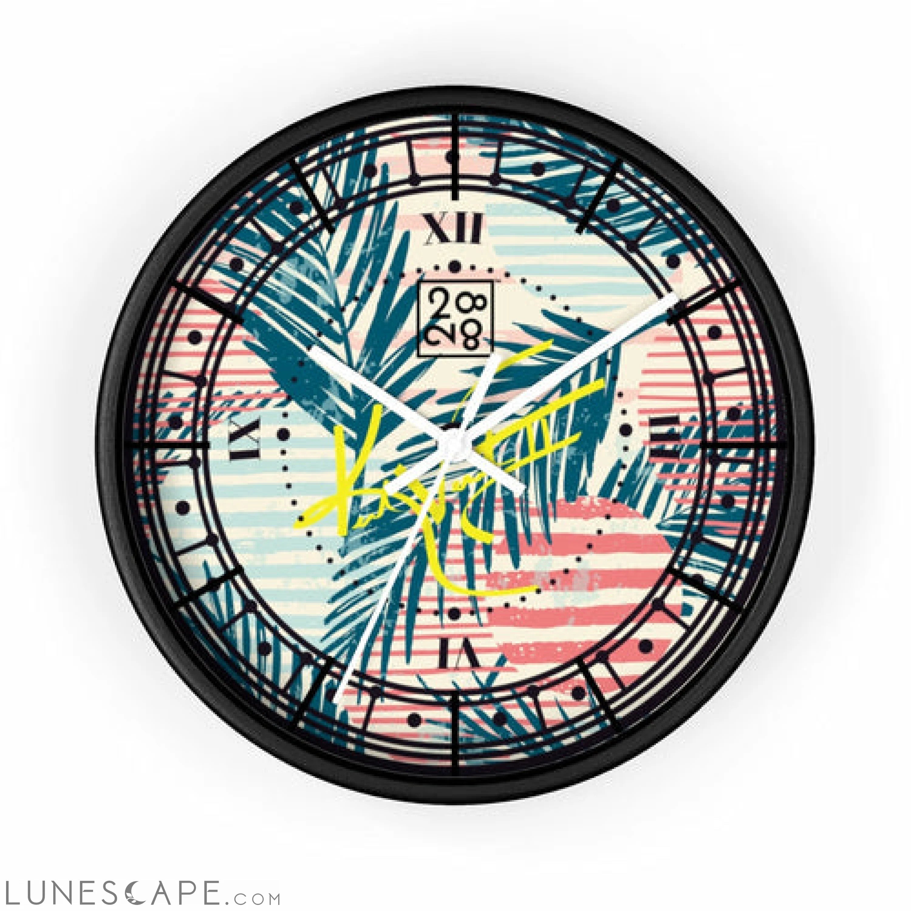 Tropical Palms Stripe Dot Geometric Clock LUNESCAPE
