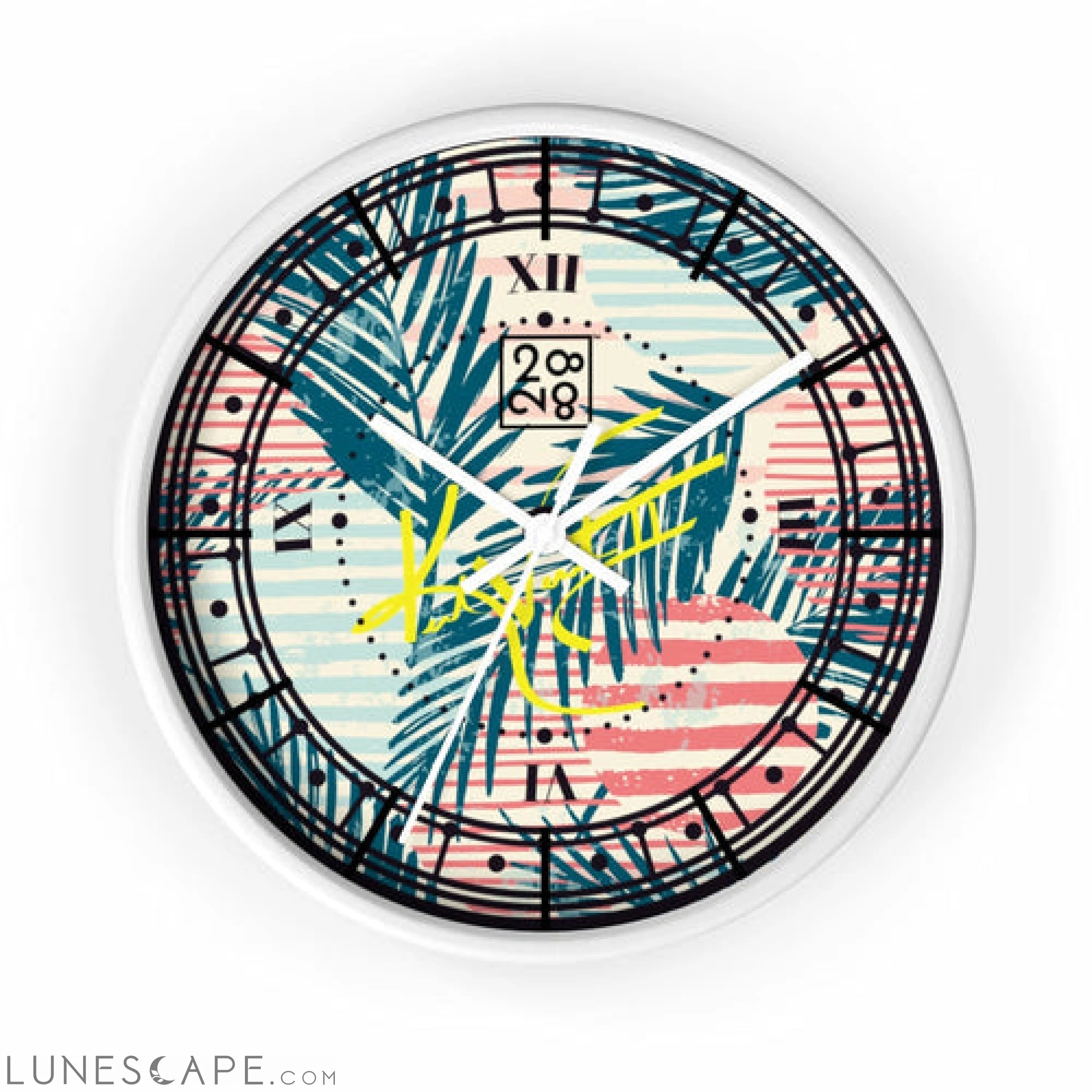 Tropical Palms Stripe Dot Geometric Clock LUNESCAPE