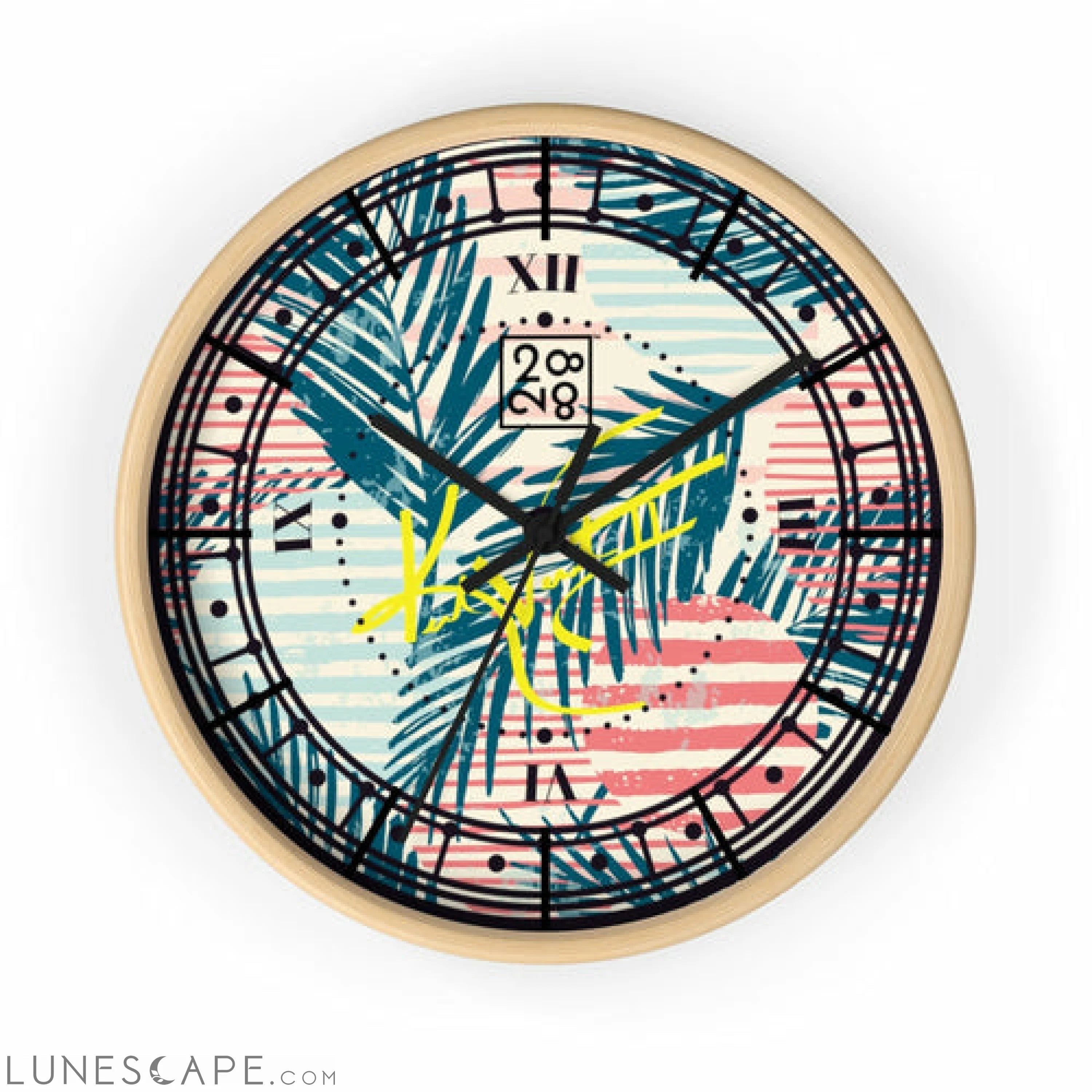 Tropical Palms Stripe Dot Geometric Clock LUNESCAPE