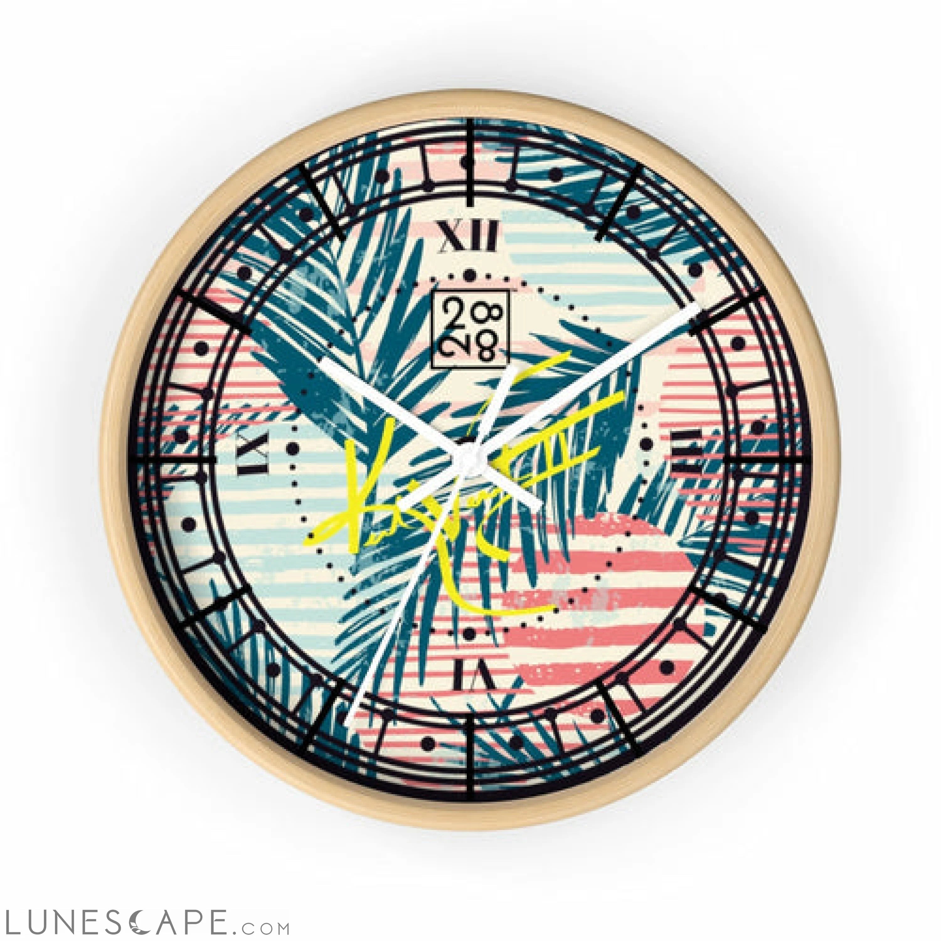 Tropical Palms Stripe Dot Geometric Clock LUNESCAPE