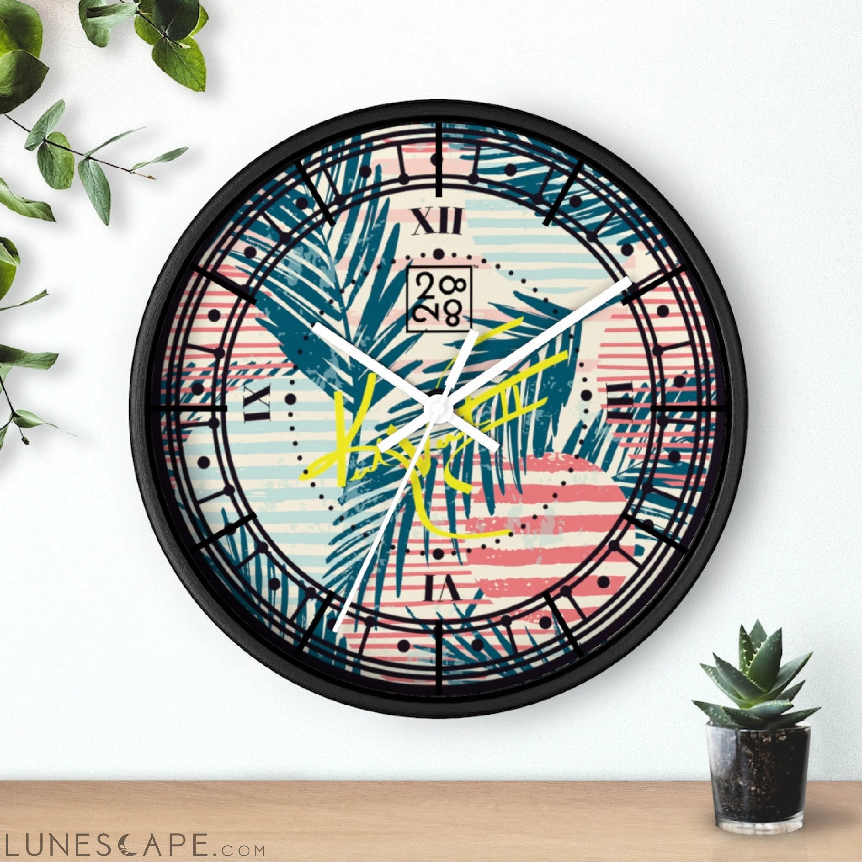 Tropical Palms Stripe Dot Geometric Clock LUNESCAPE