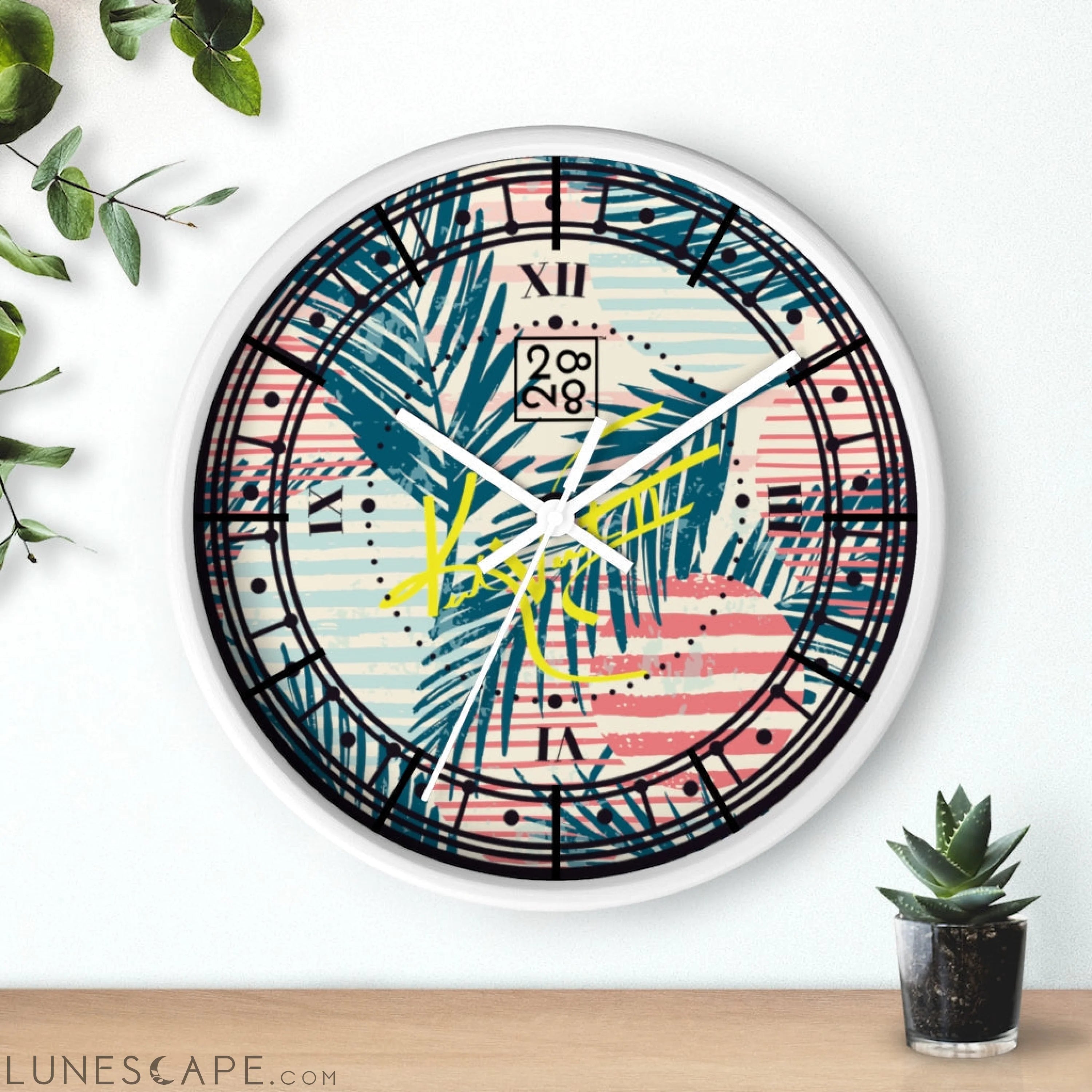 Tropical Palms Stripe Dot Geometric Clock LUNESCAPE