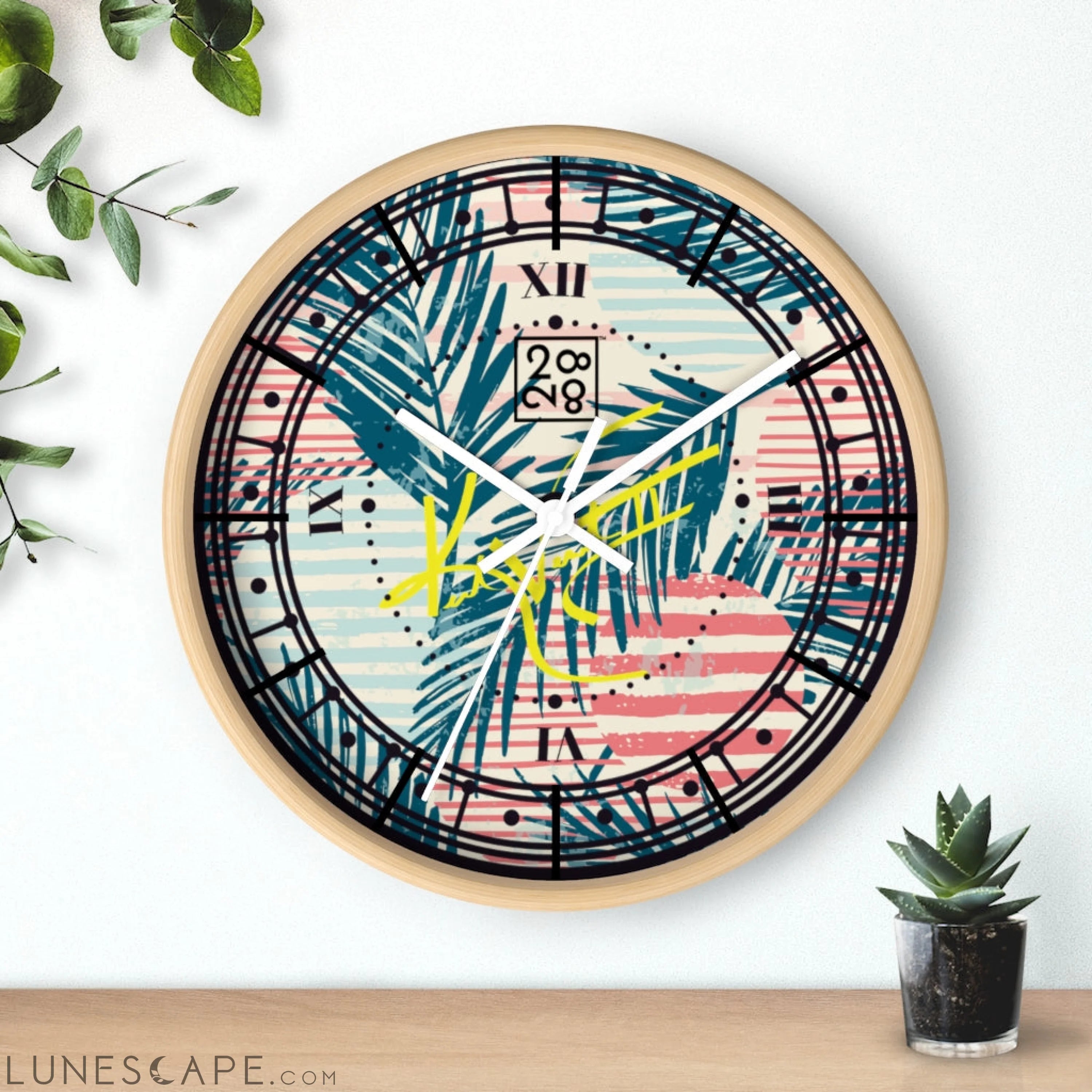 Tropical Palms Stripe Dot Geometric Clock LUNESCAPE