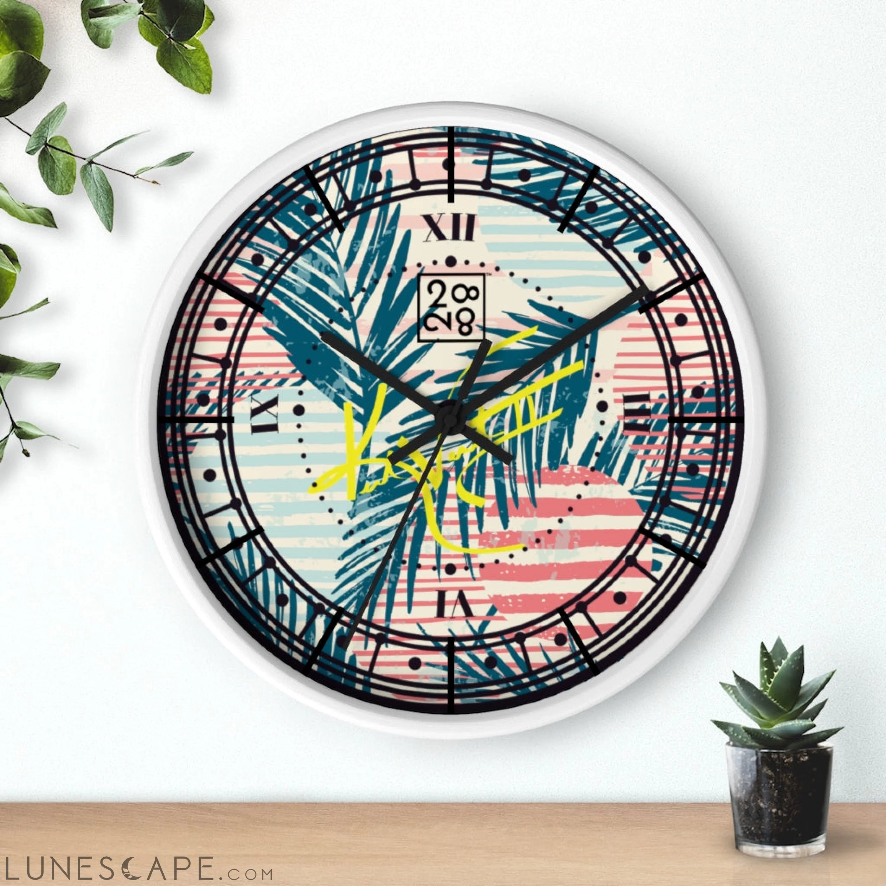 Tropical Palms Stripe Dot Geometric Clock LUNESCAPE