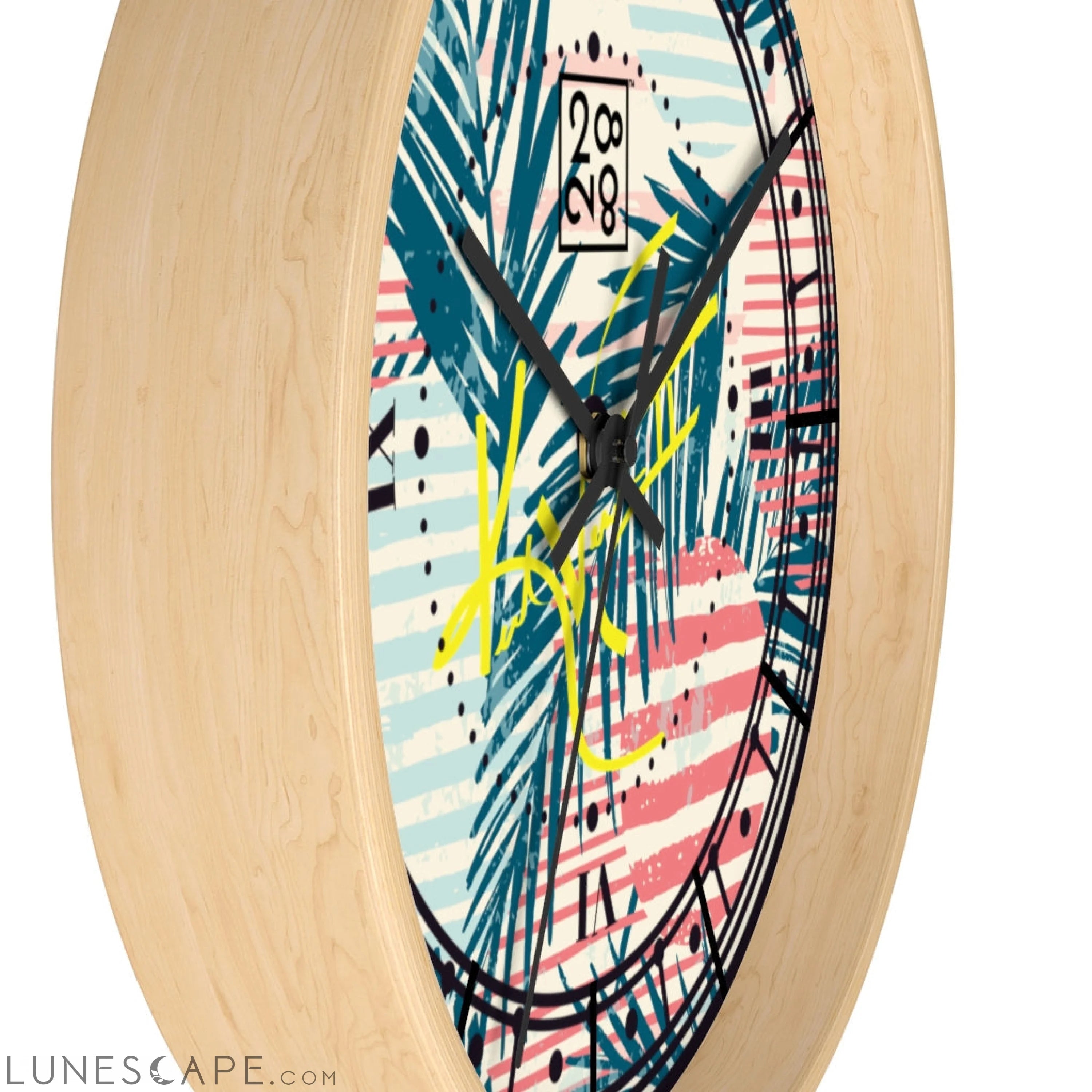 Tropical Palms Stripe Dot Geometric Clock LUNESCAPE