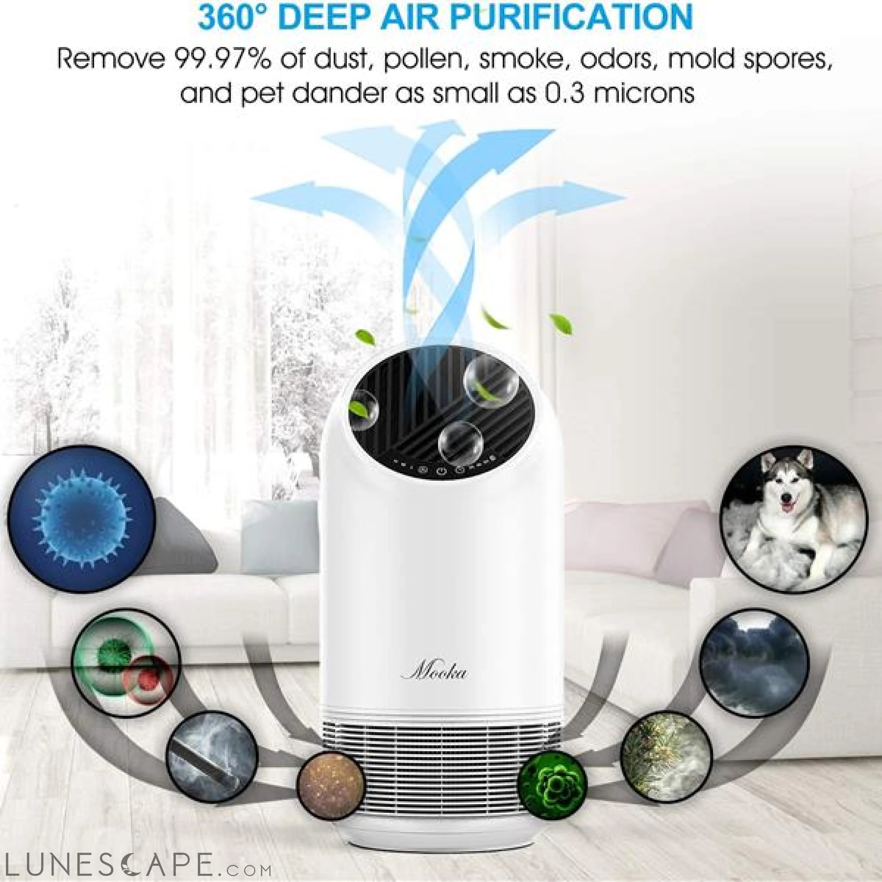 True HEPA Air Purifierfor Home 360° Deep Purification LUNESCAPE