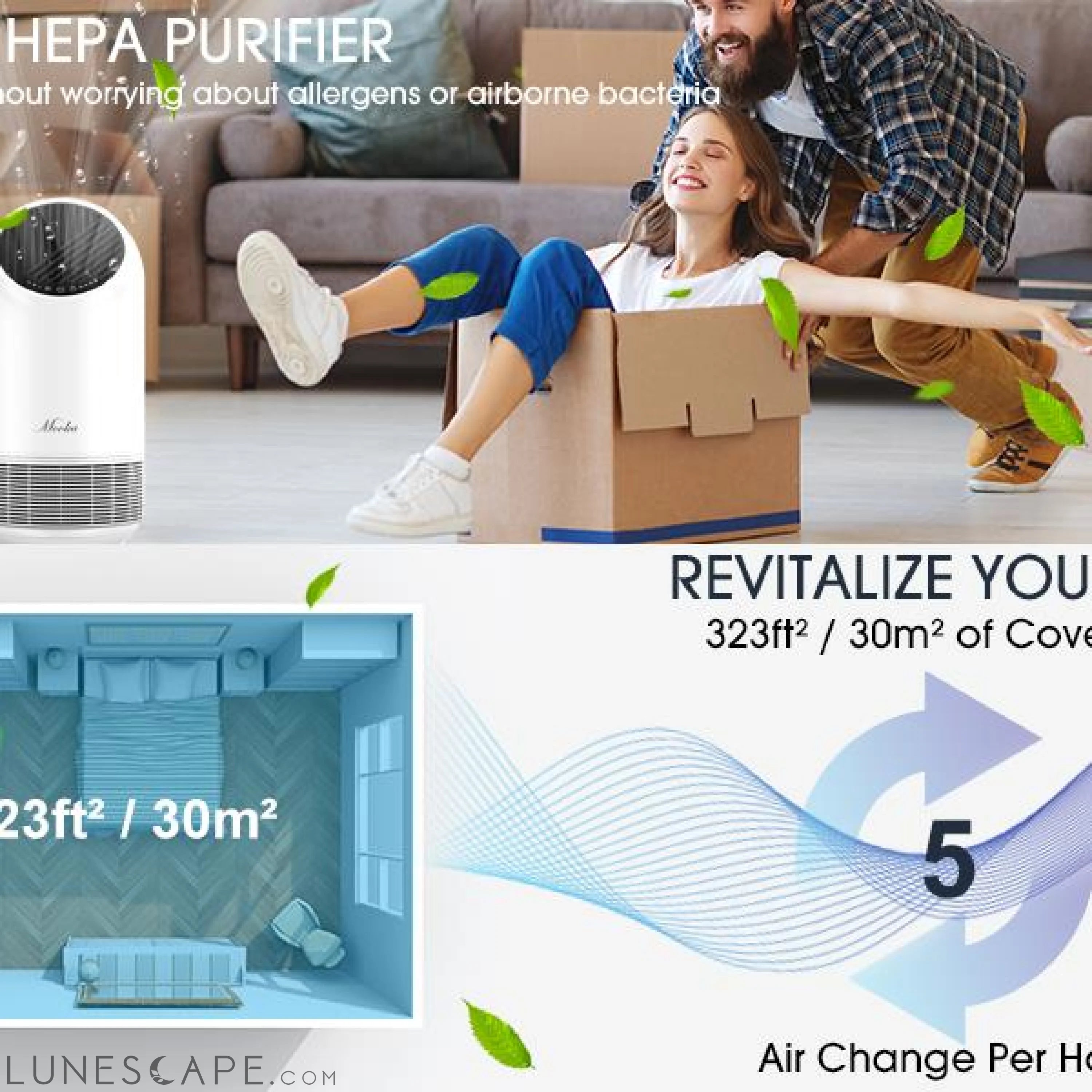 True HEPA Air Purifierfor Home 360° Deep Purification LUNESCAPE