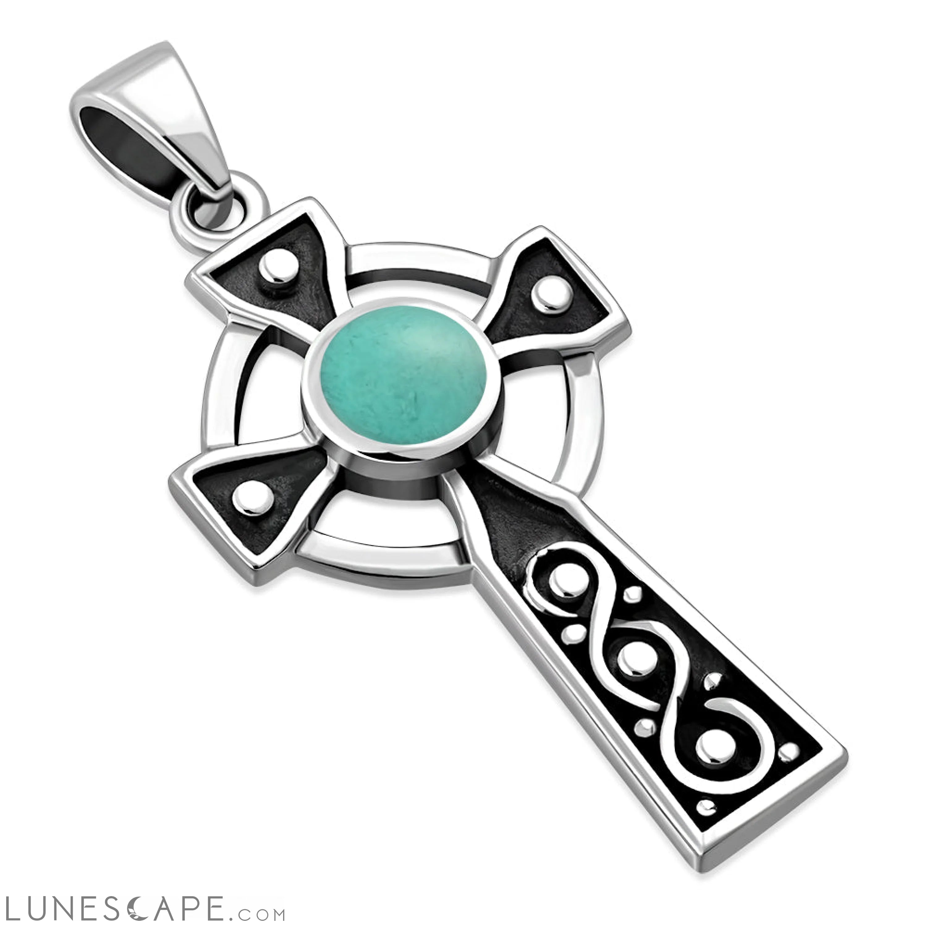 Turquoise Celtic Infinity Knot Cross Silver Pendant LUNESCAPE