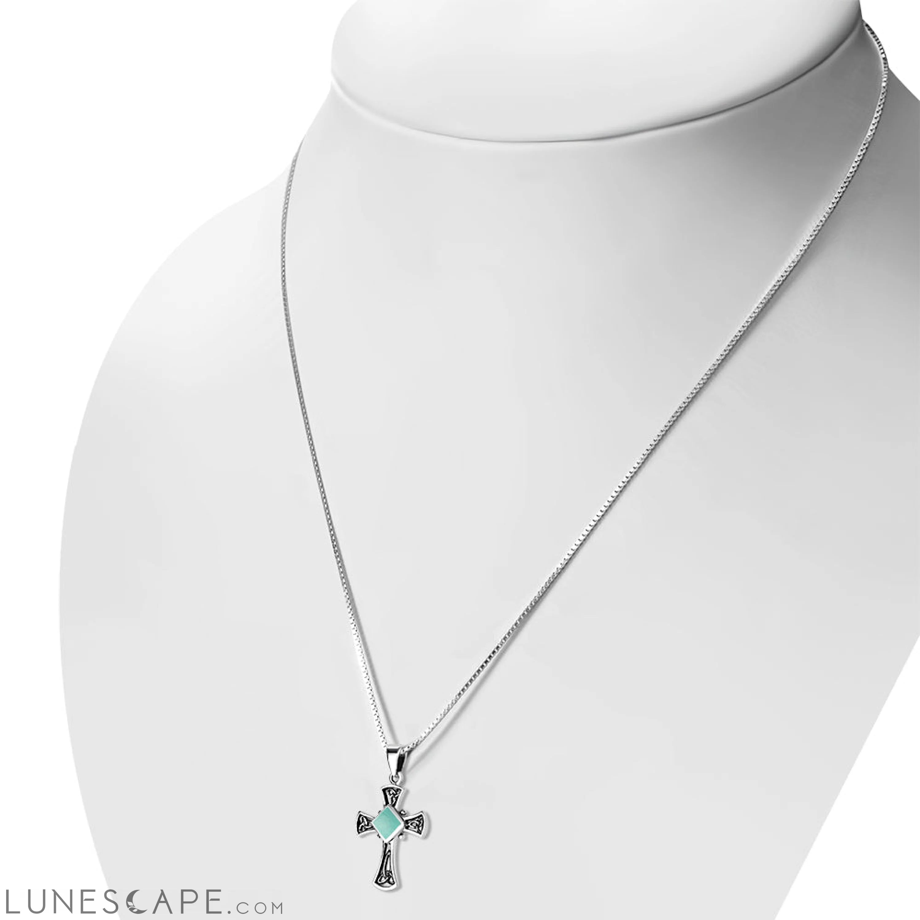 Turquoise Celtic Irish Trinity Knot Cross Silver Pendant LUNESCAPE