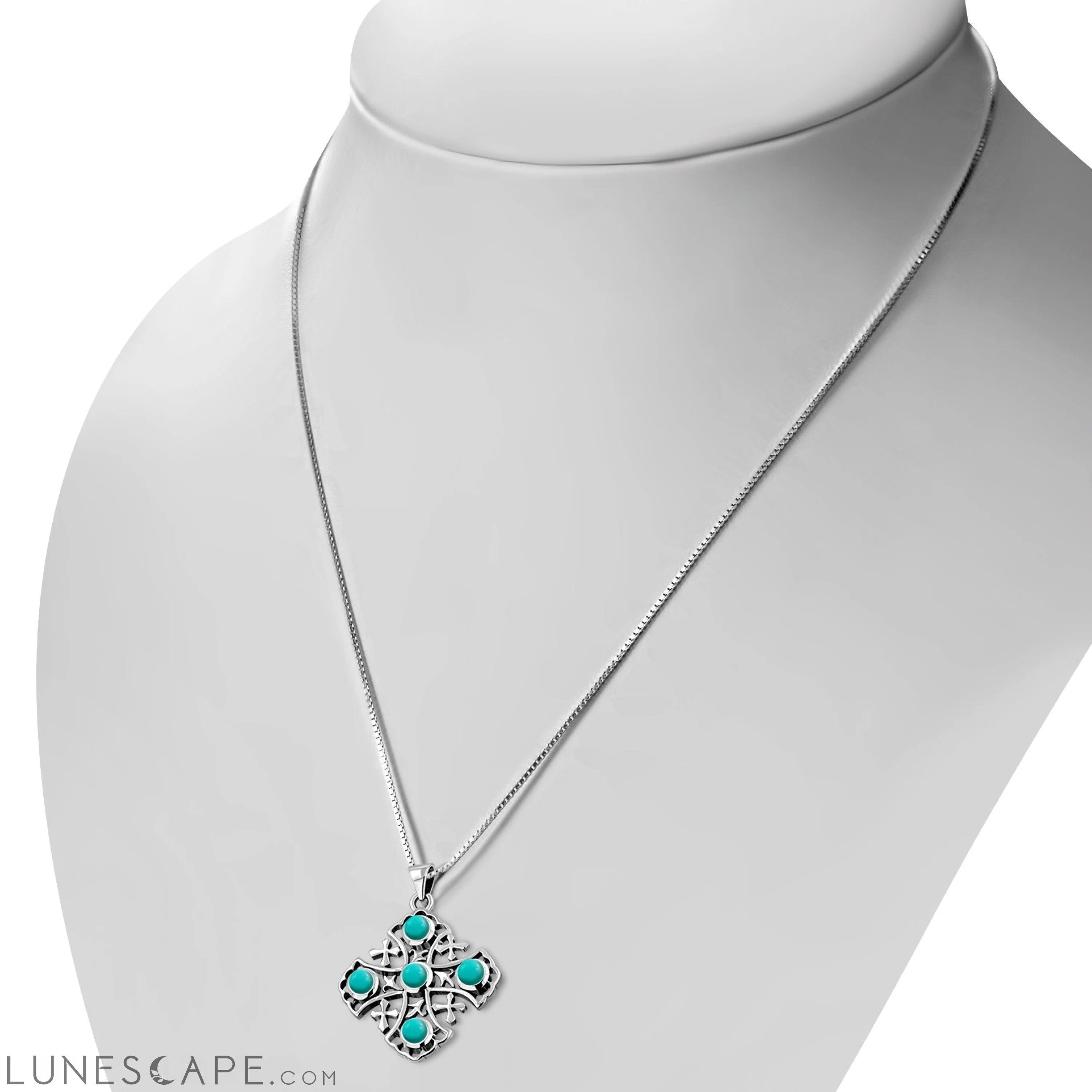 Turquoise Jerusalem Cross Silver Pendant LUNESCAPE