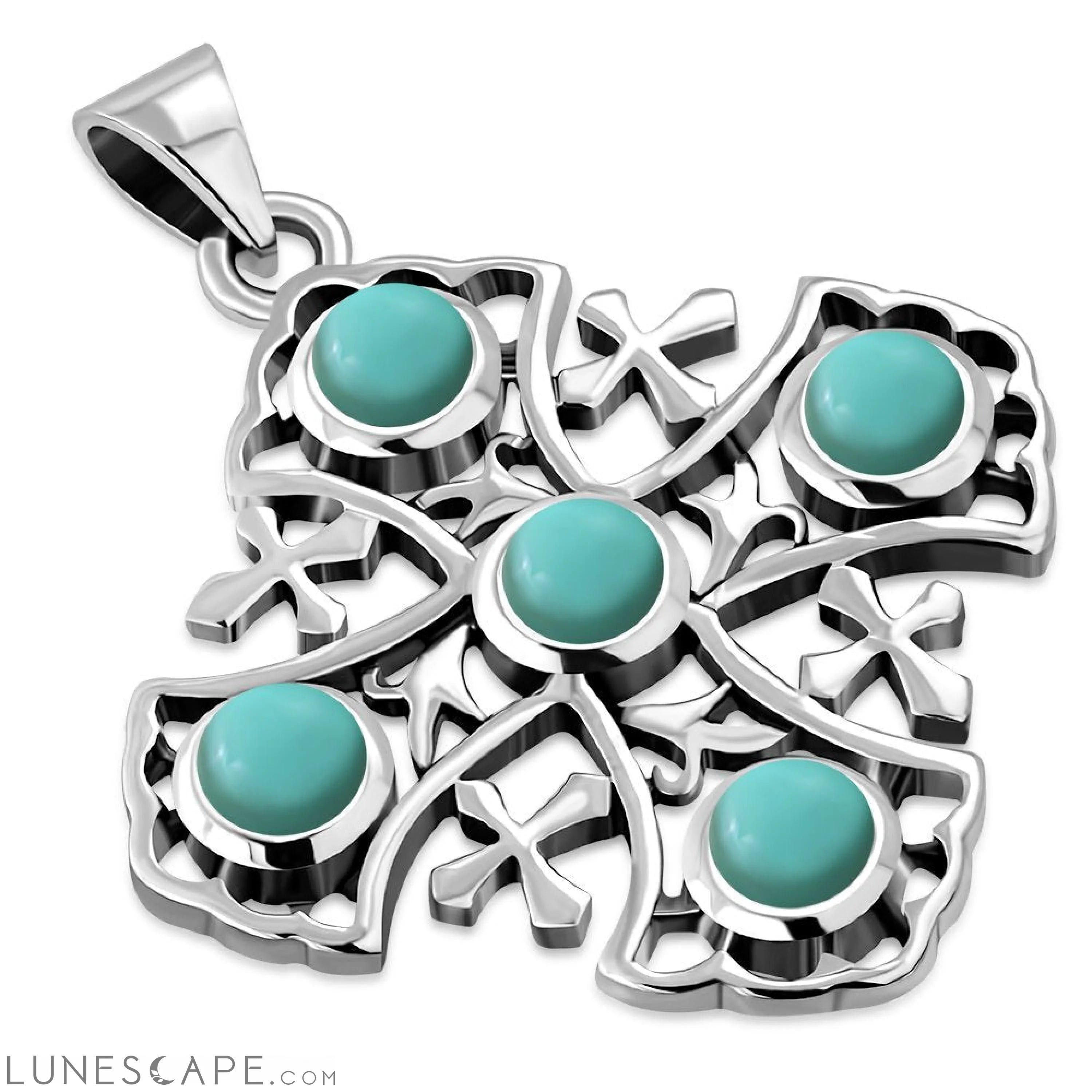Turquoise Jerusalem Cross Silver Pendant LUNESCAPE