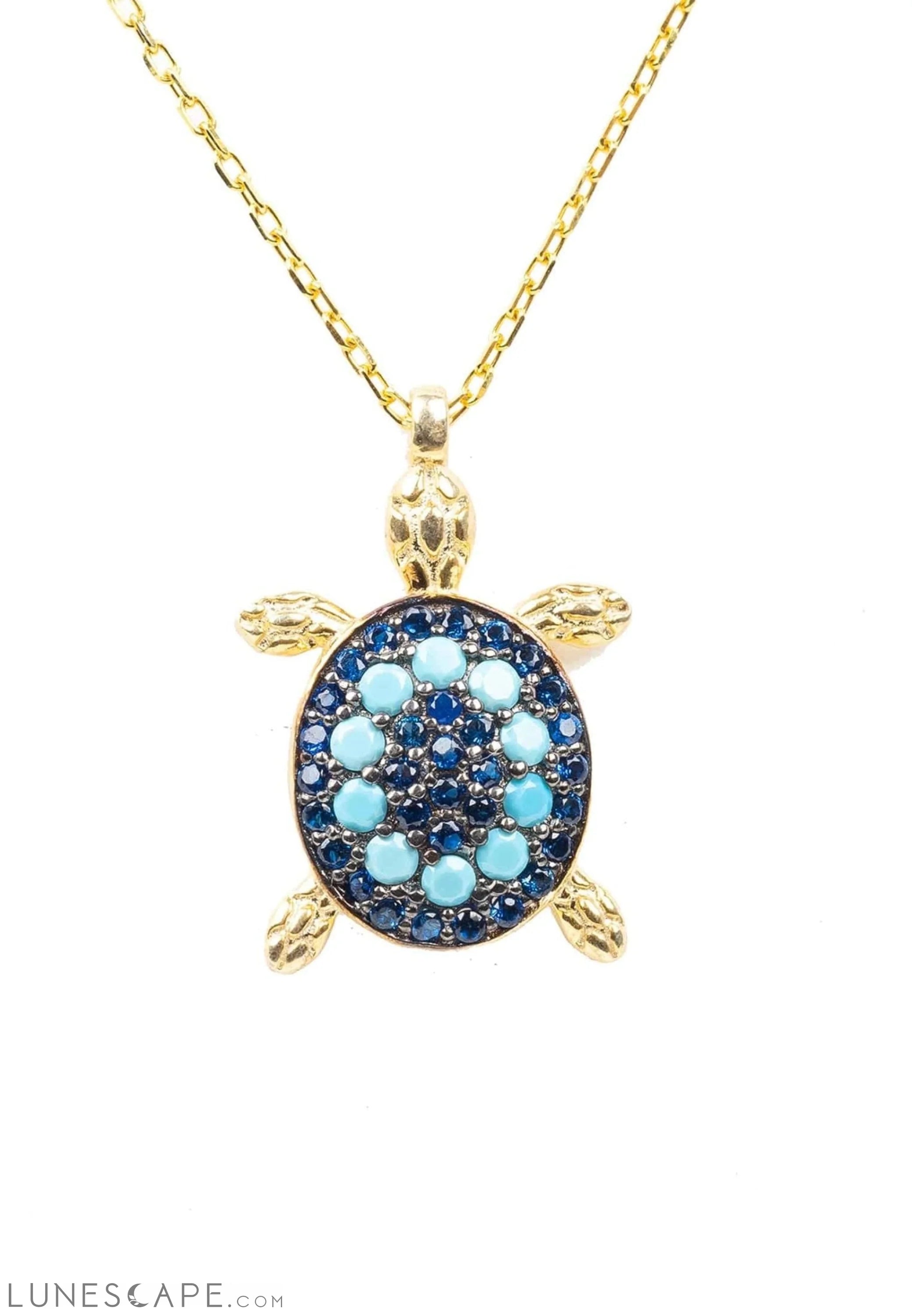 Turtle Turquoise Blue Pendant Necklace Gold LUNESCAPE