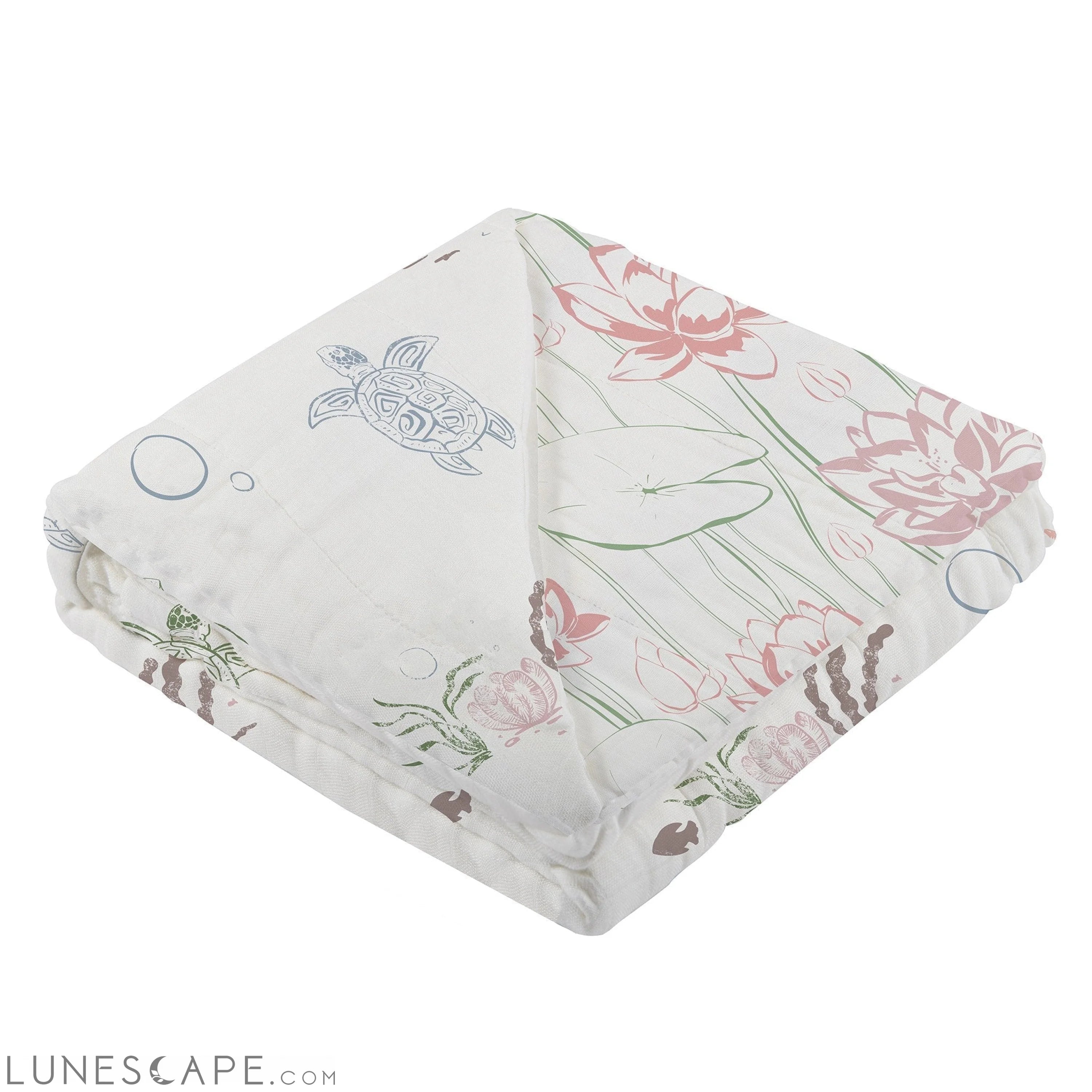 Turtles and Water Lily Bamboo Muslin Newcastle Blanket LUNESCAPE