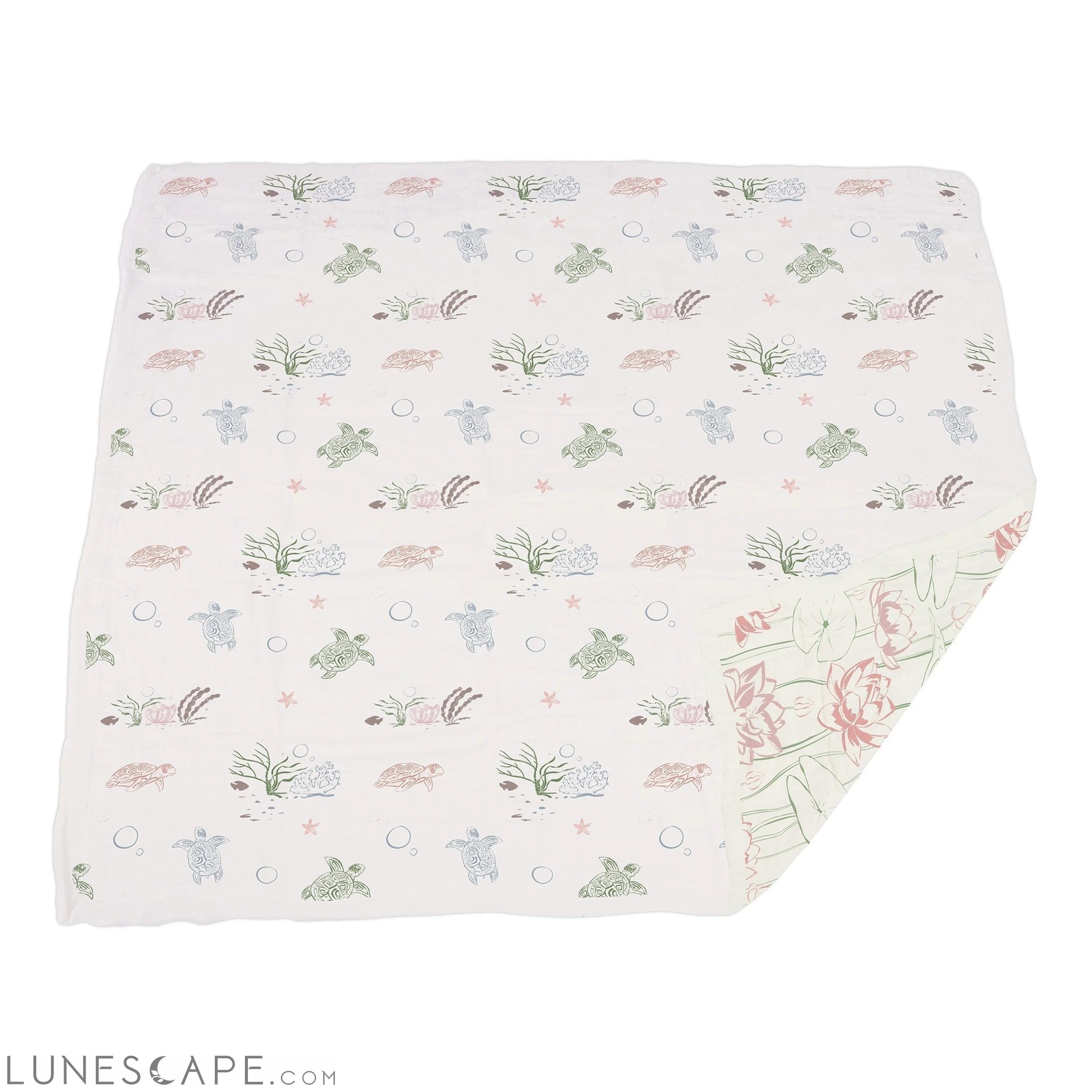 Turtles and Water Lily Bamboo Muslin Newcastle Blanket LUNESCAPE