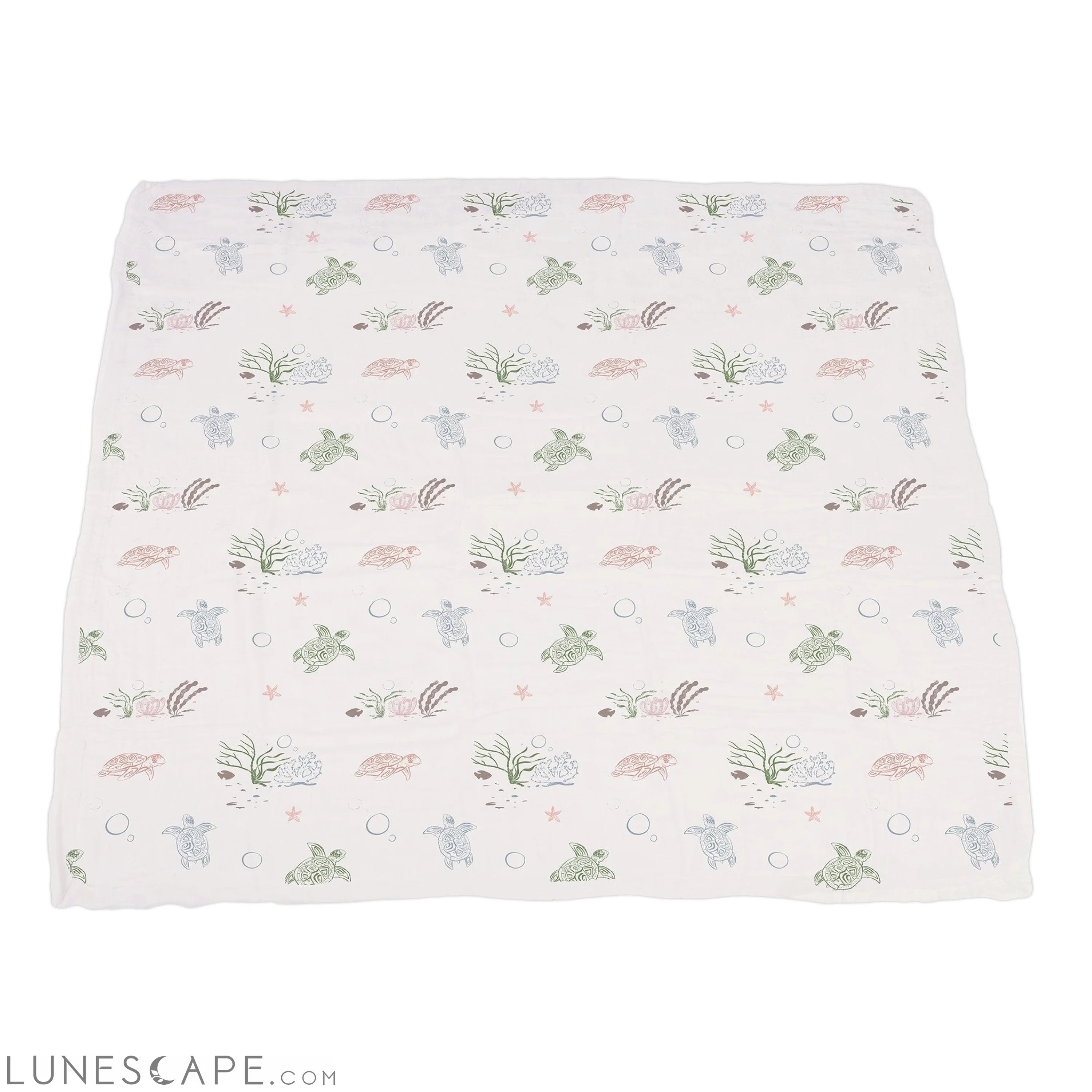 Turtles and Water Lily Bamboo Muslin Newcastle Blanket LUNESCAPE