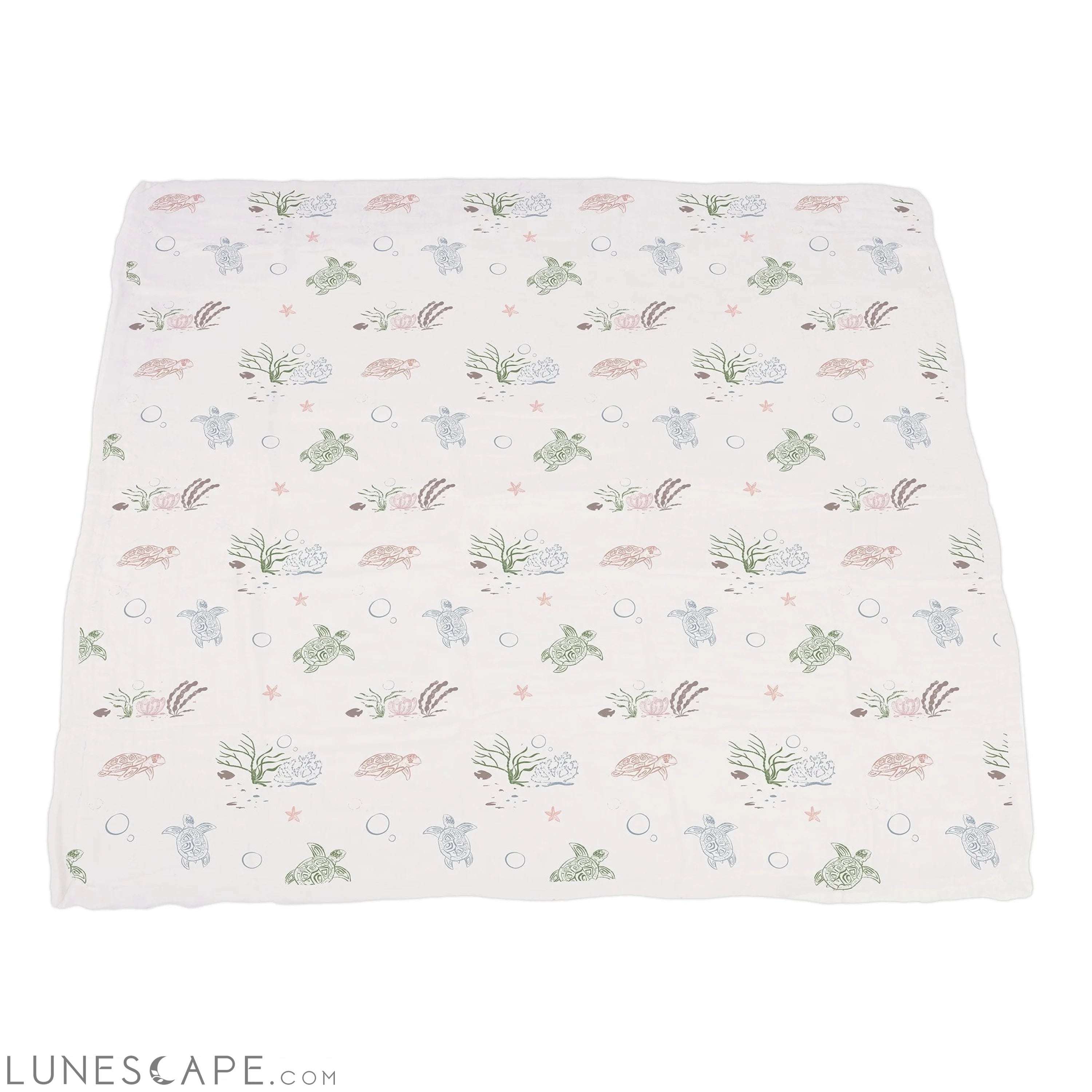 Turtles and Water Lily Bamboo Muslin Newcastle Blanket LUNESCAPE