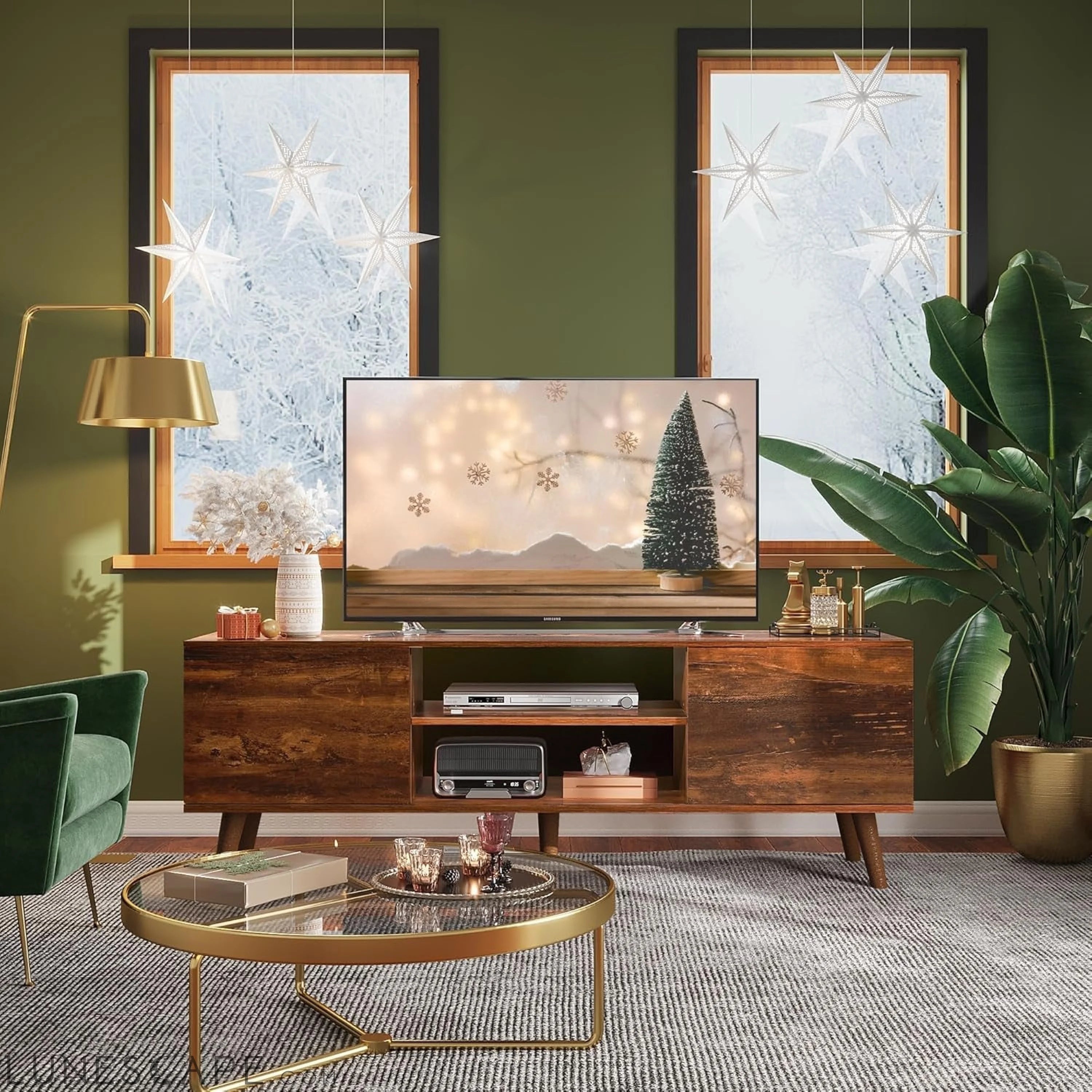 TV Stand for 55 60 Inch TV, Mid Century Modern TV Console, LUNESCAPE