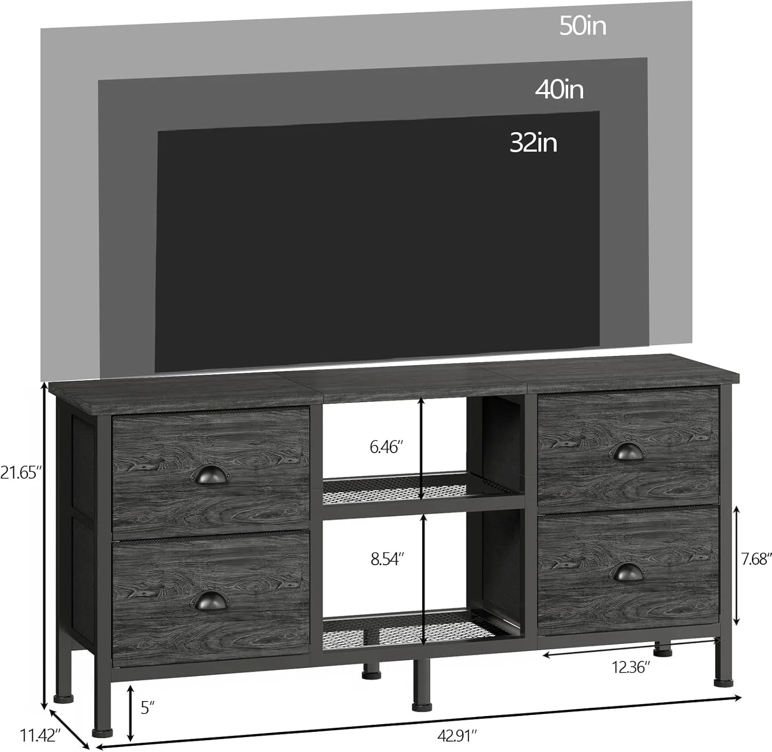 TV Stand with 4 Drawers, Small Entertainment Center with Open Shelf, LUNESCAPE