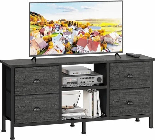TV Stand with 4 Drawers, Small Entertainment Center with Open Shelf, LUNESCAPE