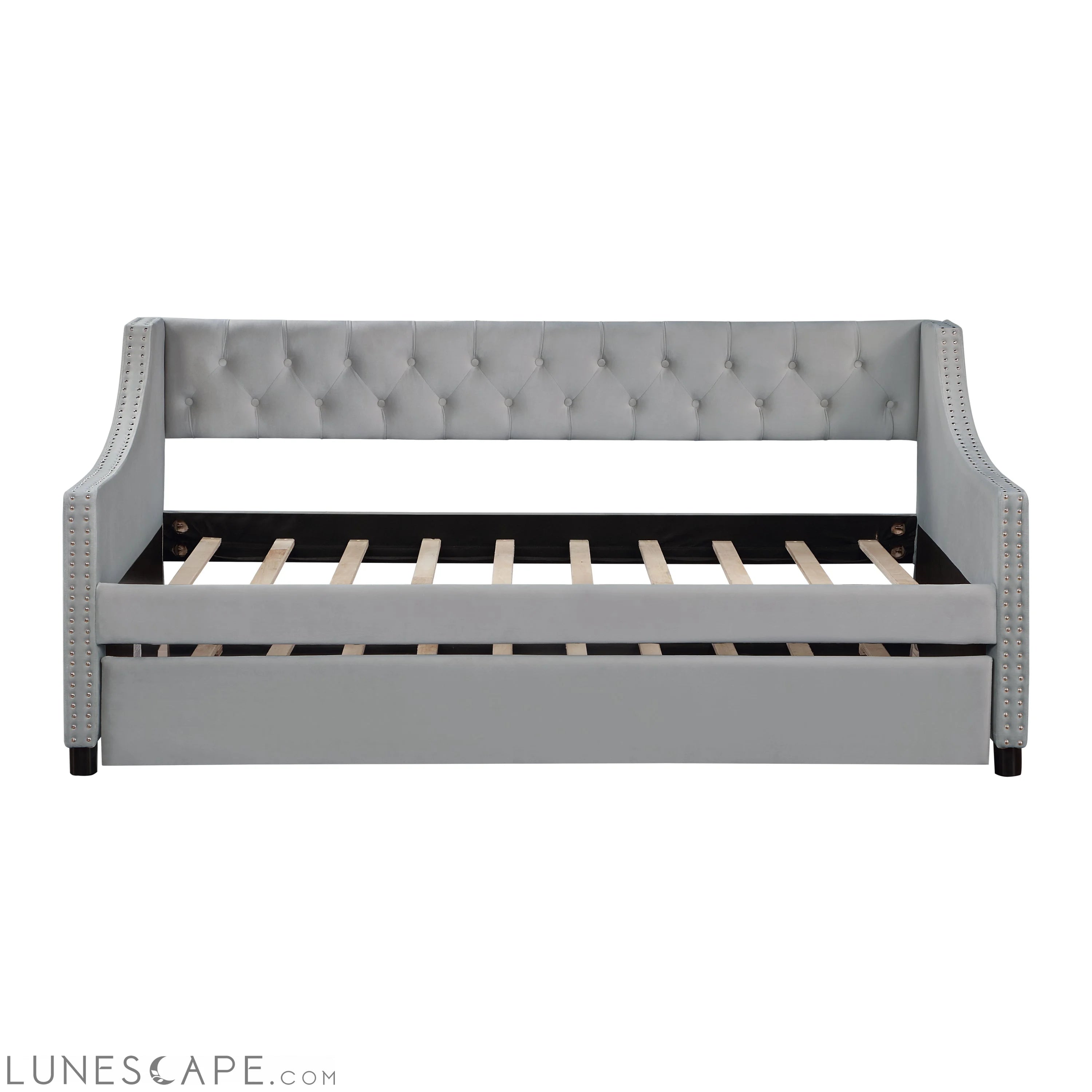 Twin Size Upholstered Daybed with Trundle,Sturdy Wood Bedframe LUNESCAPE