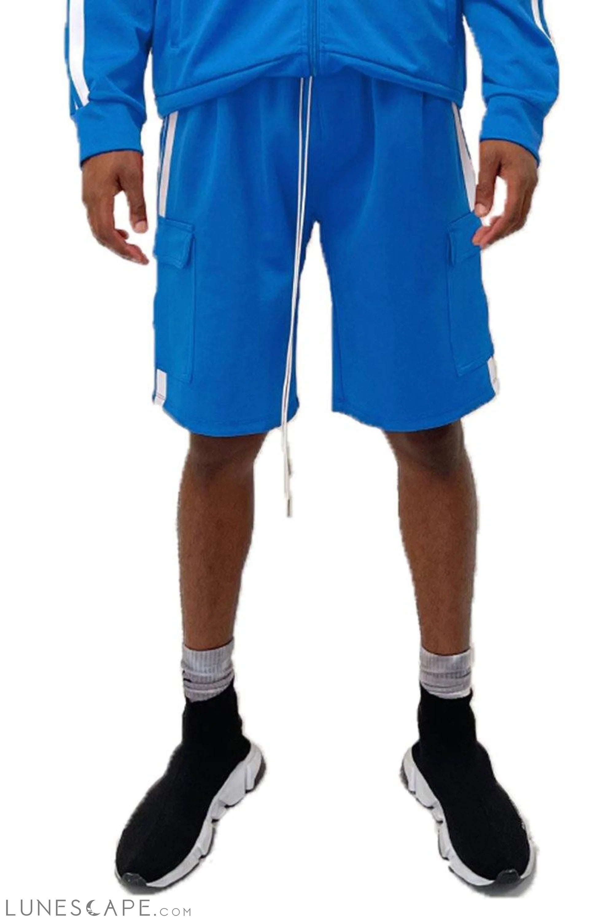 TWO STRIPE CARGO POCKET SHORT - BLUE LUNESCAPE