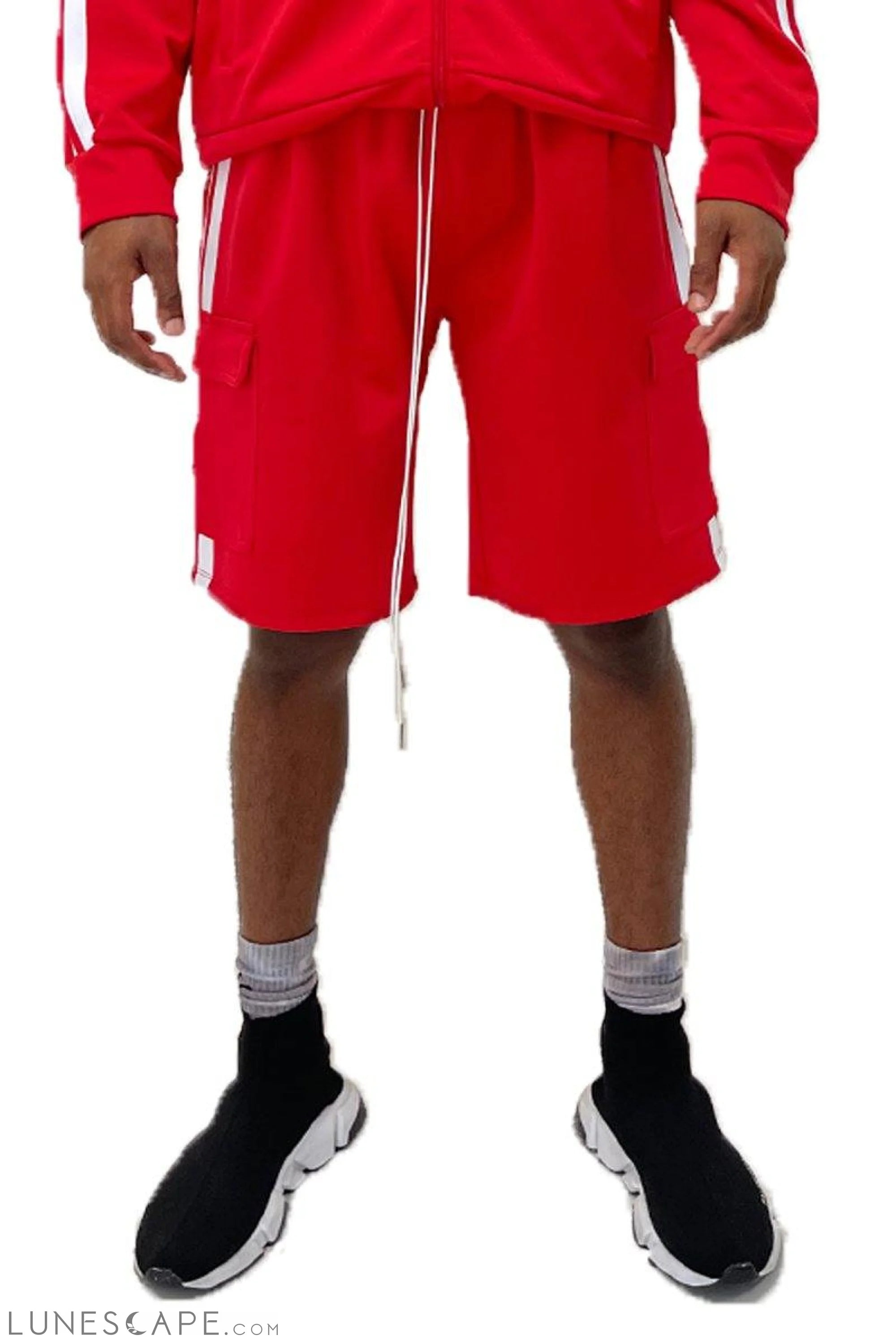 TWO STRIPE CARGO POCKET SHORT - RED LUNESCAPE