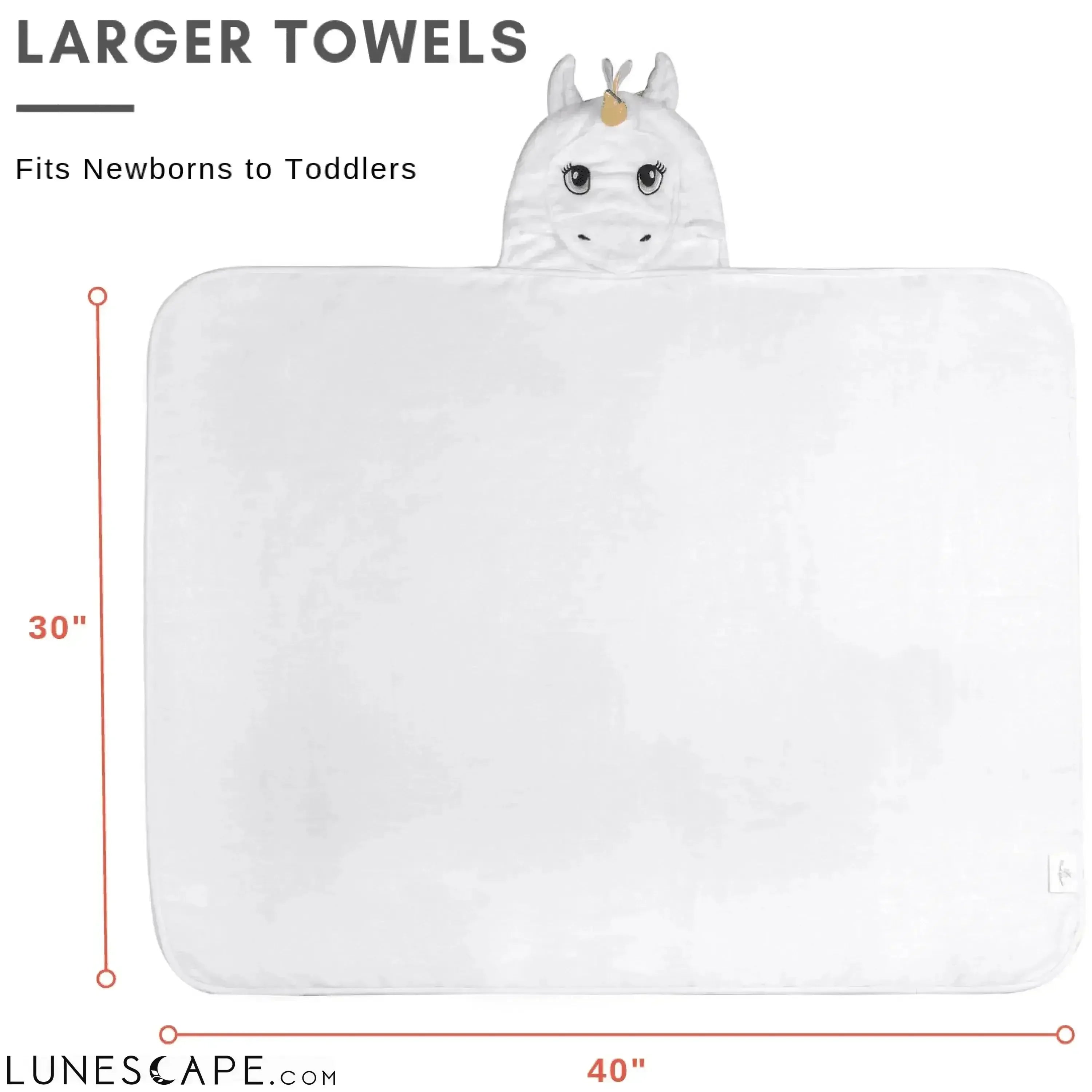 Unicorn Organic Bamboo Hooded Bath Towel - White LUNESCAPE