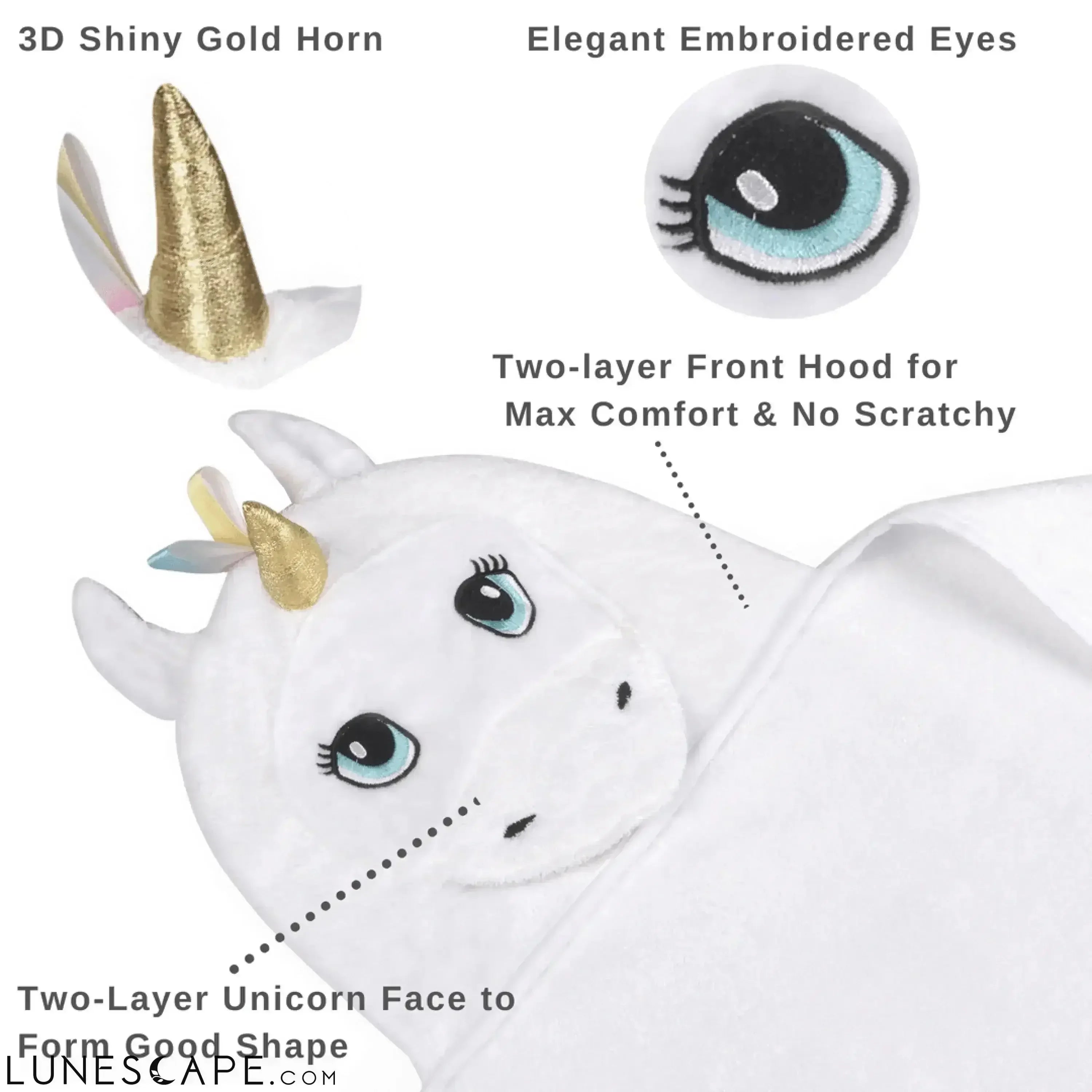 Unicorn Organic Bamboo Hooded Bath Towel - White LUNESCAPE