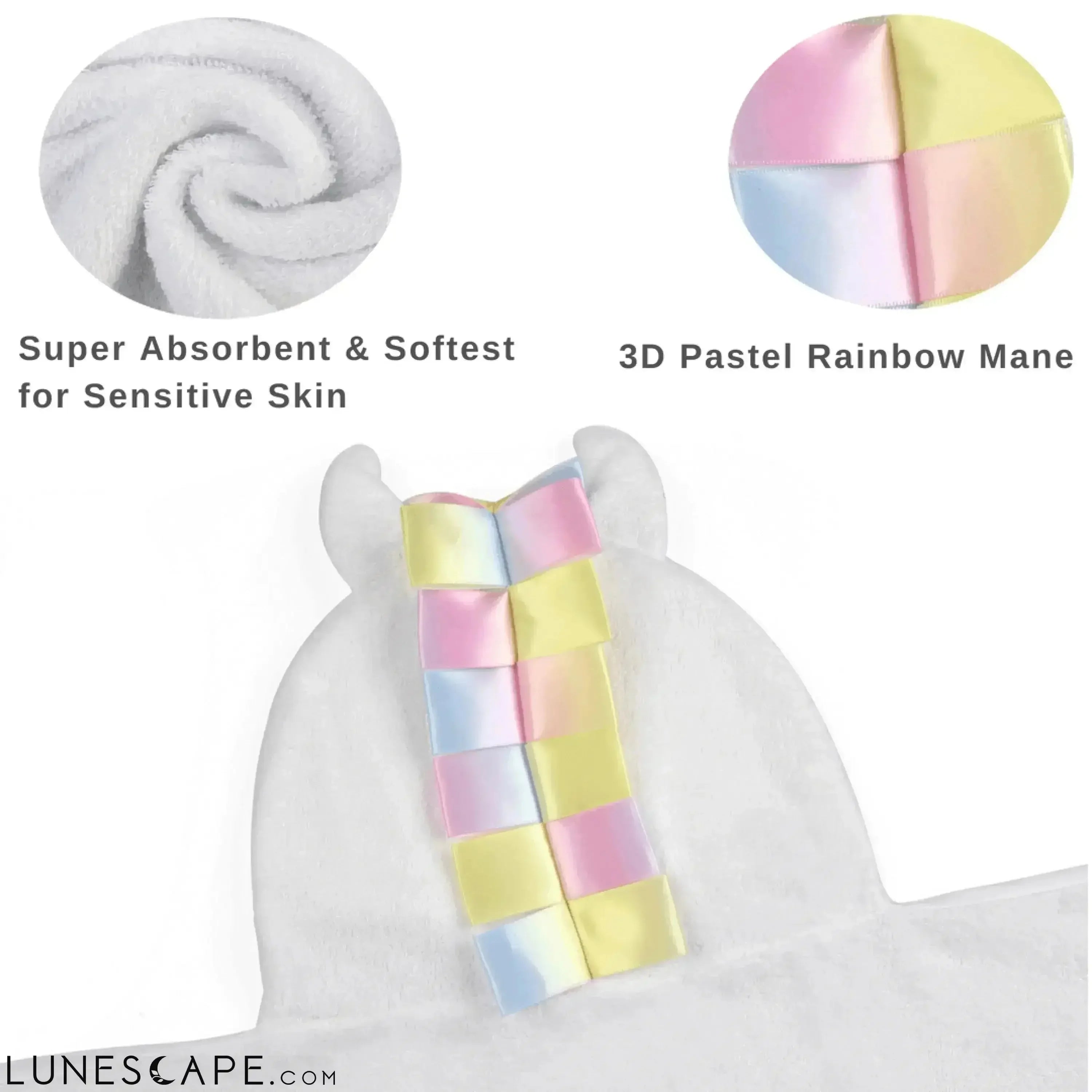 Unicorn Organic Bamboo Hooded Bath Towel - White LUNESCAPE