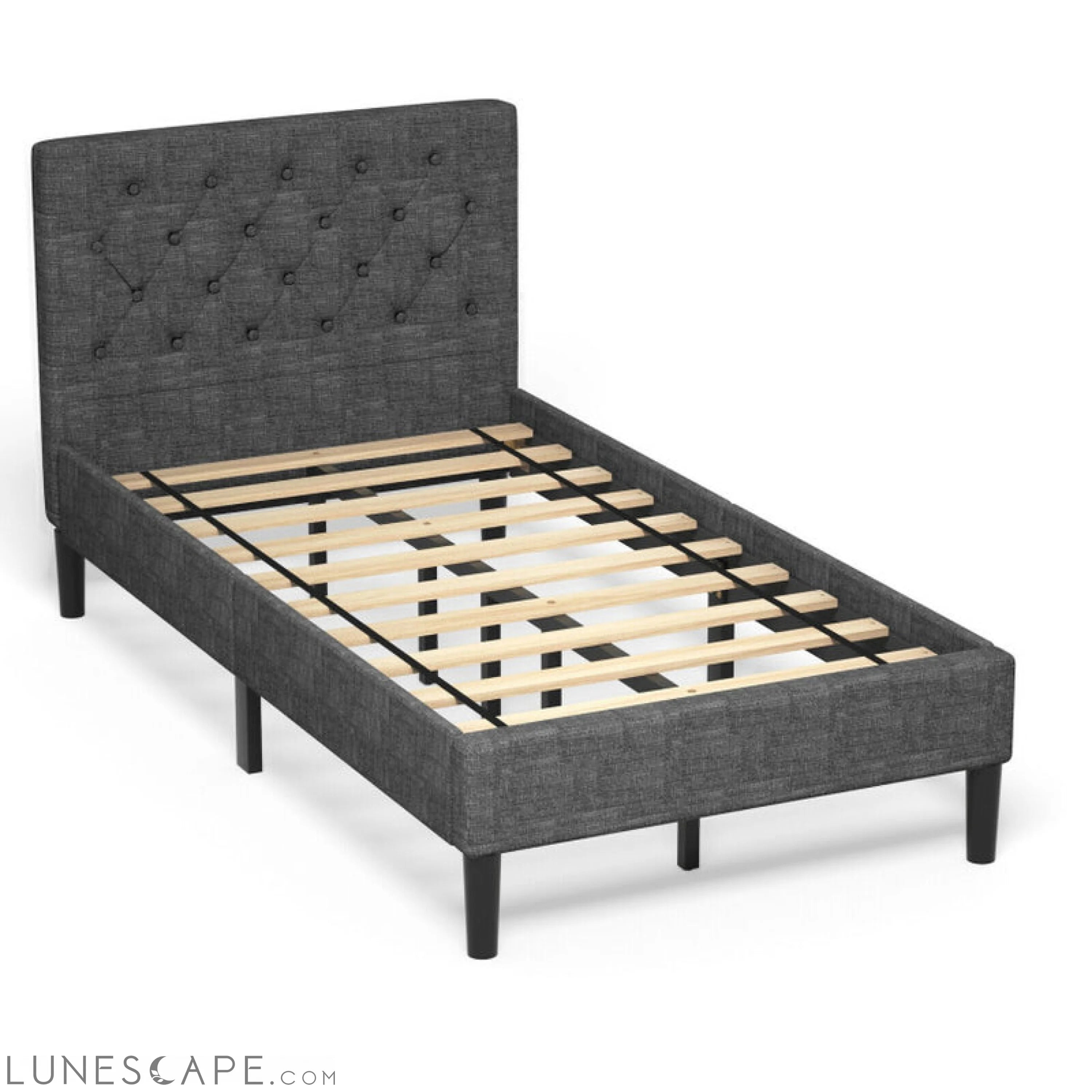 Upholstered Bed Base with Button Stitched Headboard LUNESCAPE