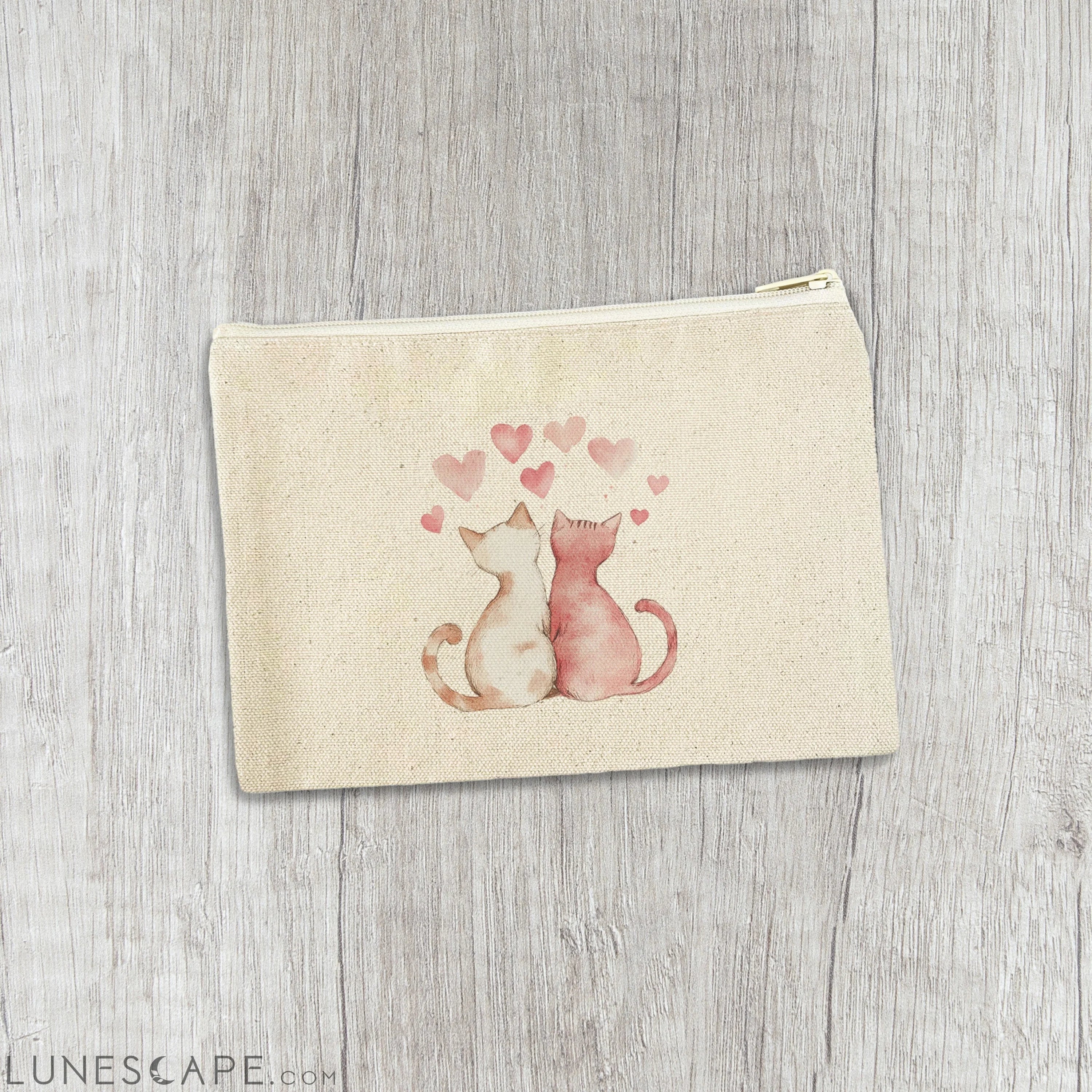 Valentine Cats - Valentine's Day Canvas Zipper Pouch LUNESCAPE